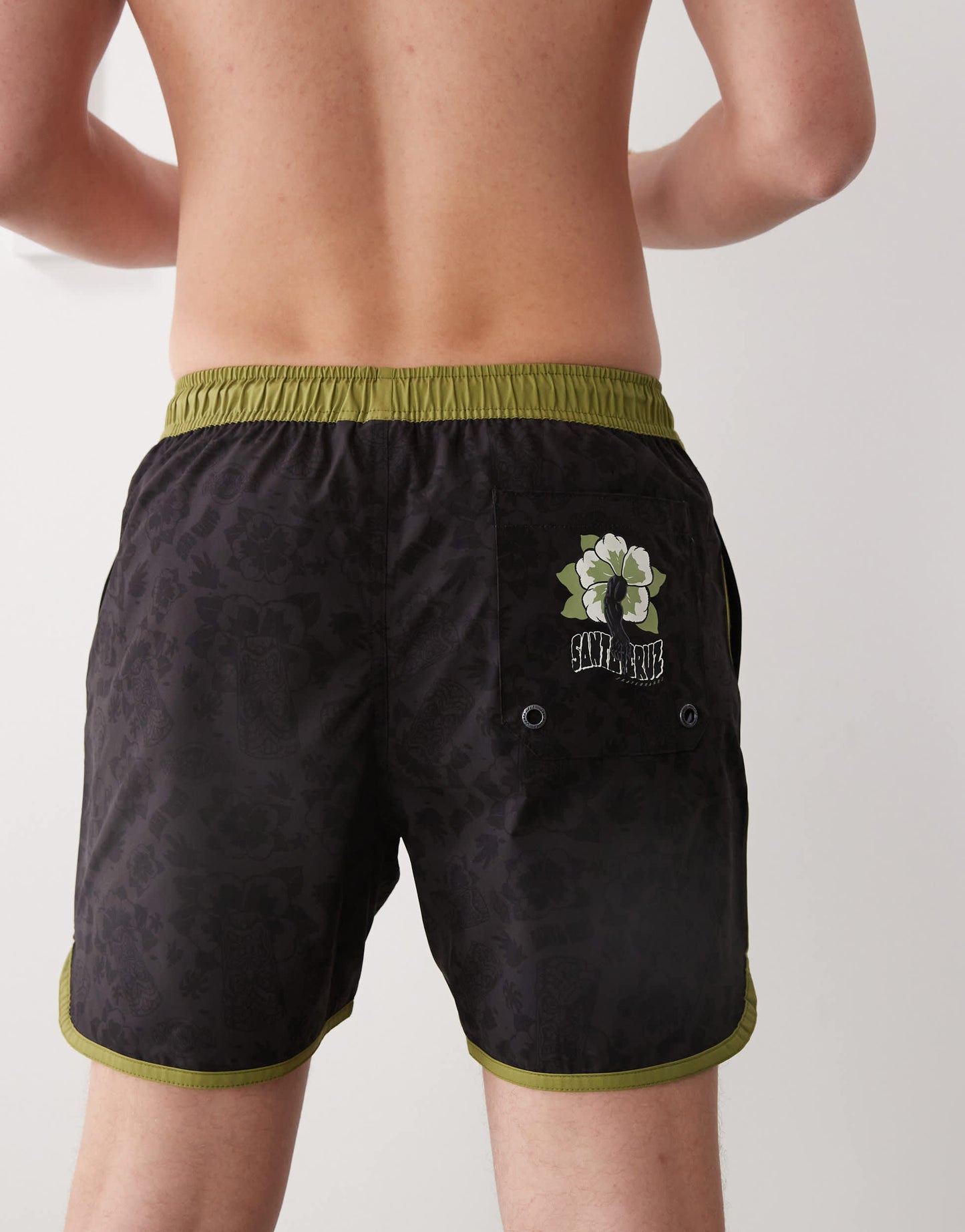 Santa Cruz drawstring swimshorts in black with khaki trim