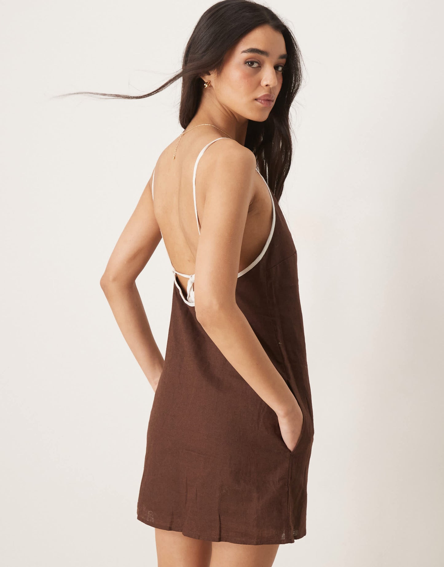Abercrombie & Fitch square neck mini shift dress in brown