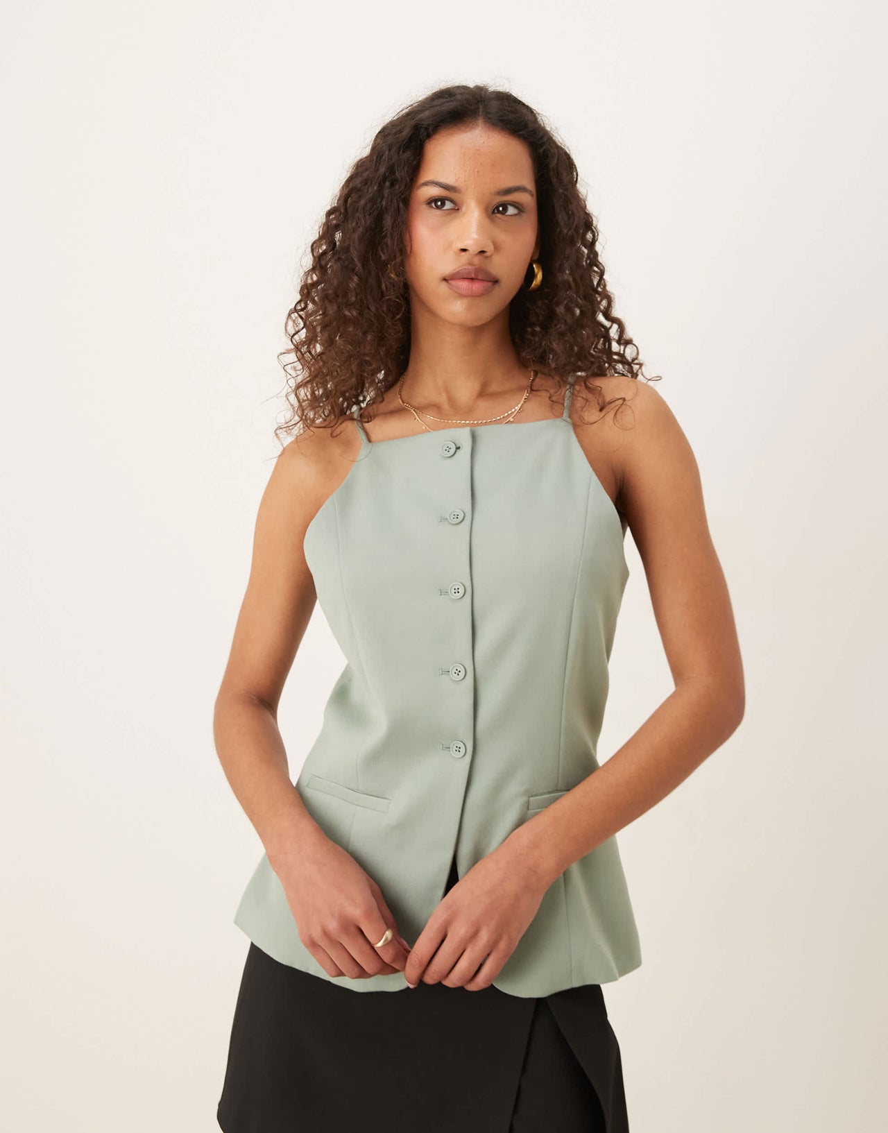 Abercrombie & Fitch square neck strappy detail longline top in green
