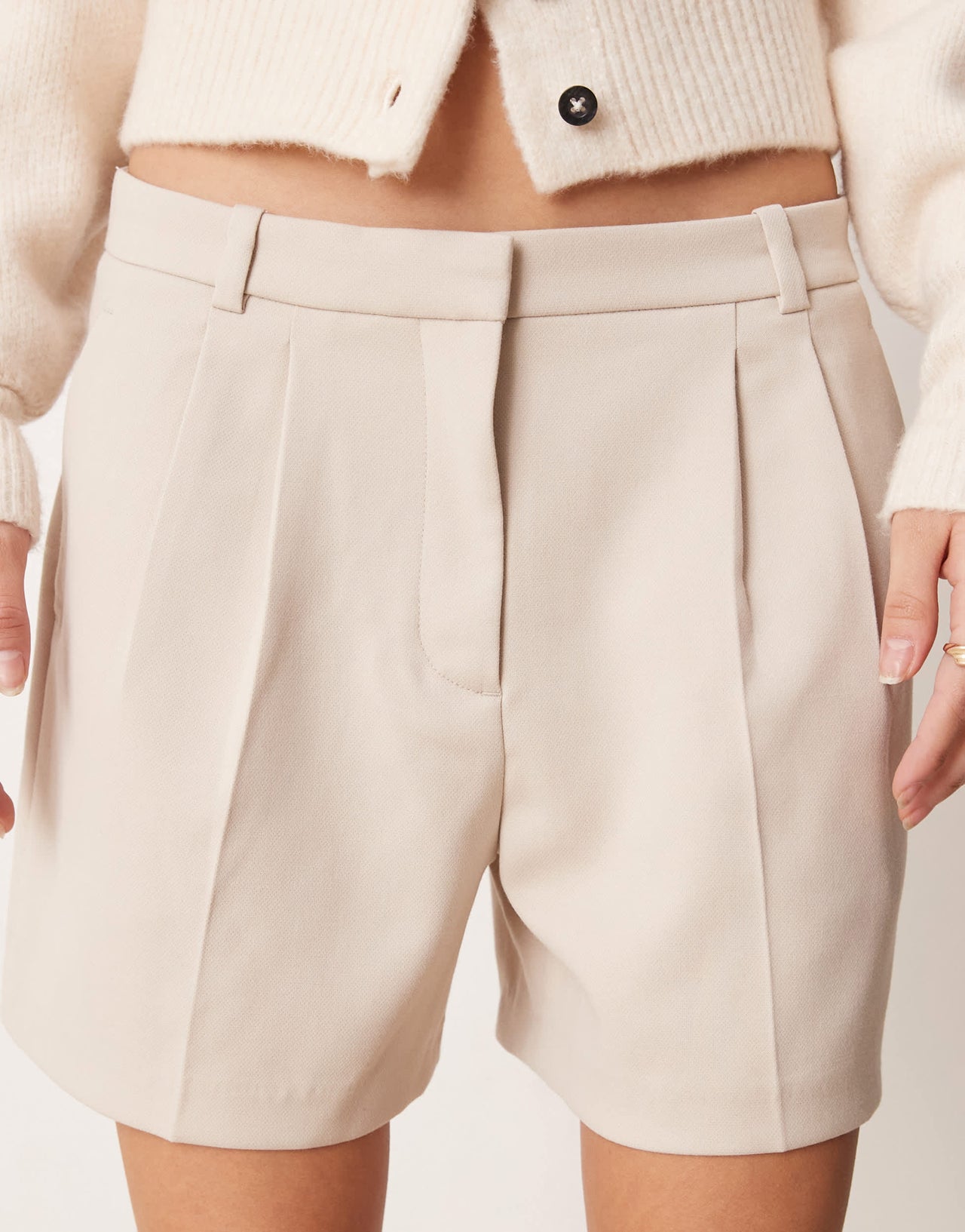 Abercrombie & Fitch high rise tailored pleated short in beige