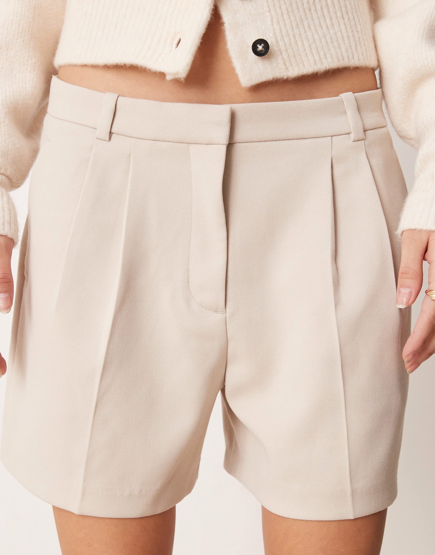 Abercrombie & Fitch high rise tailored pleated short in beige