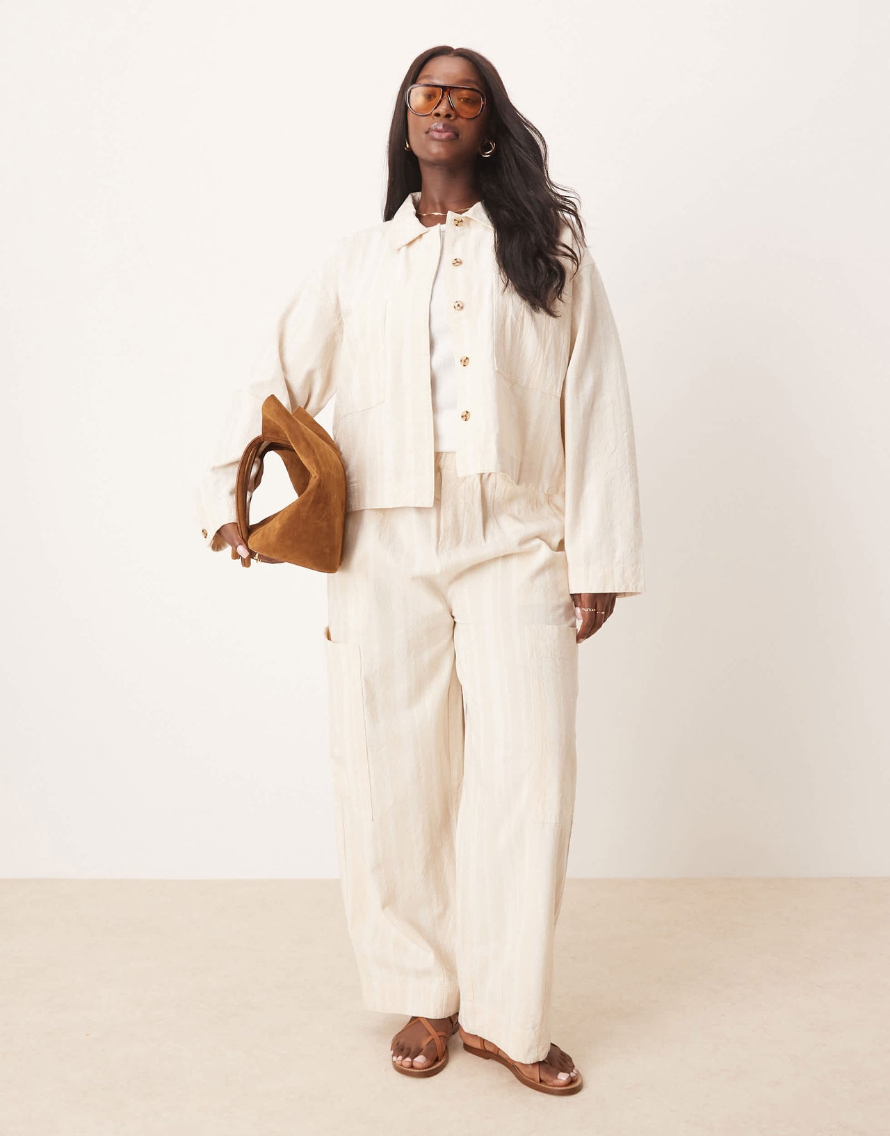ASOS DESIGN Curve jacket with pocket detail co-ord in off white