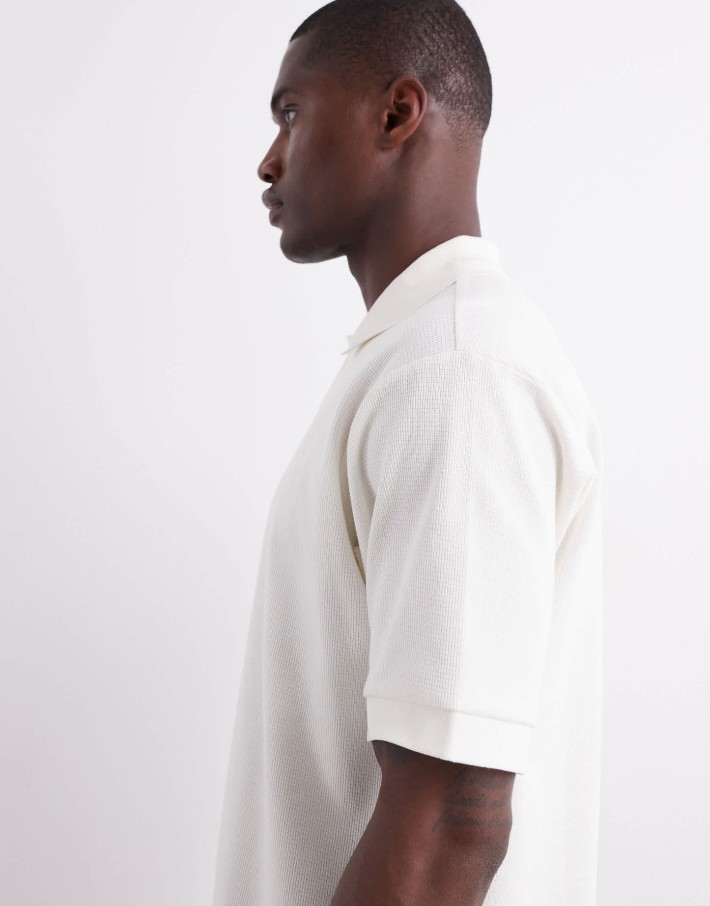 ARKET textured jersey short sleeve polo shirt in white