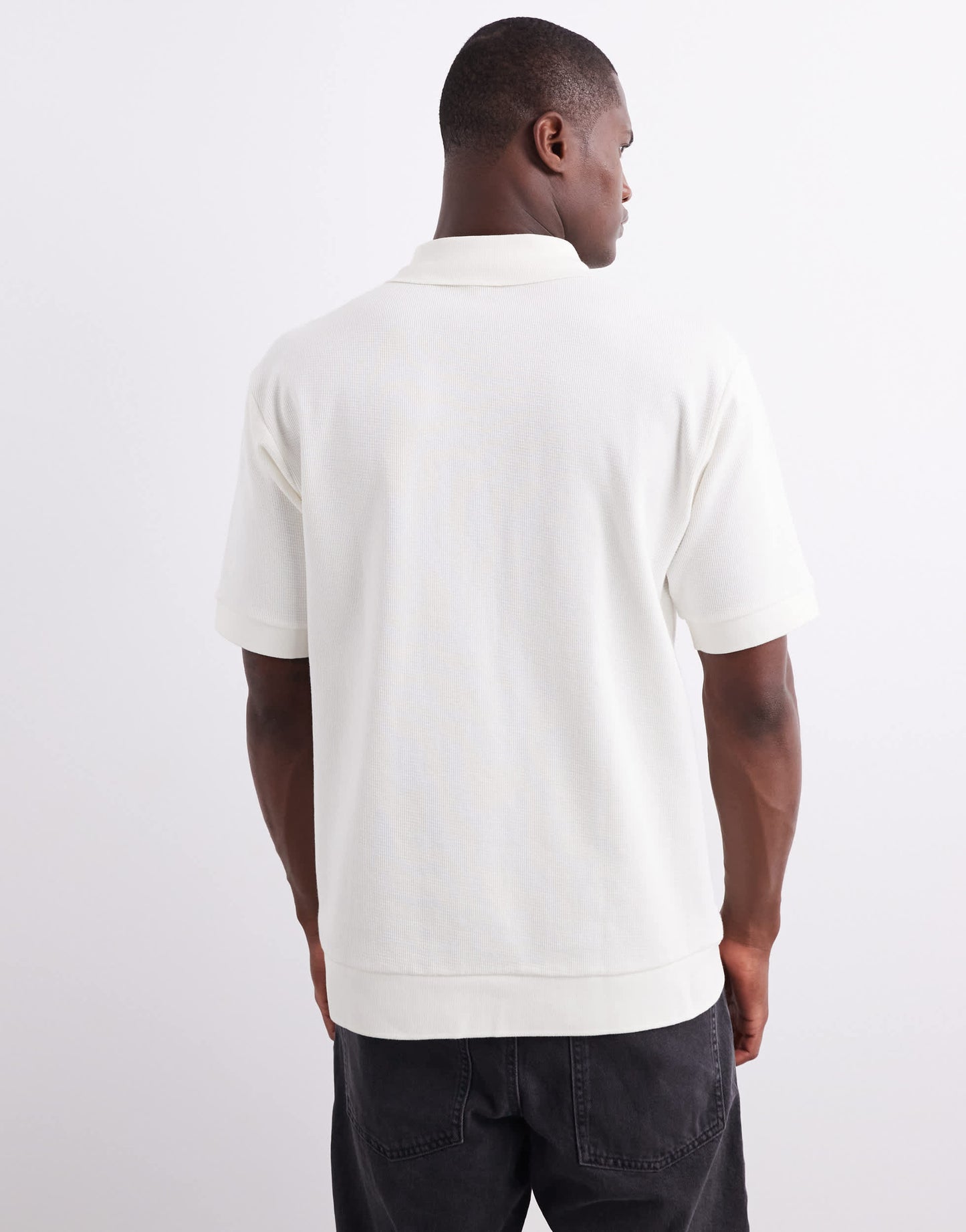 ARKET textured jersey short sleeve polo shirt in white