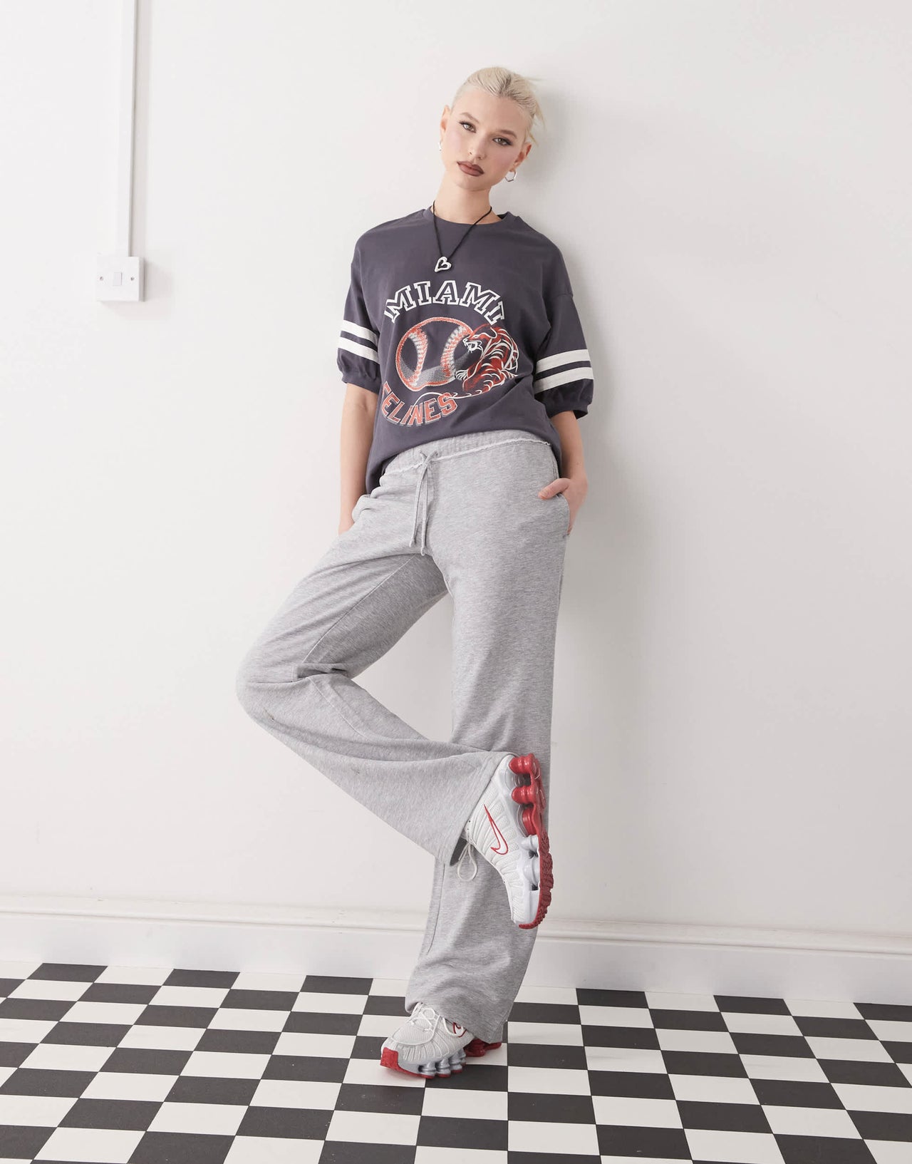 Monki oversized varsity t-shirt in black