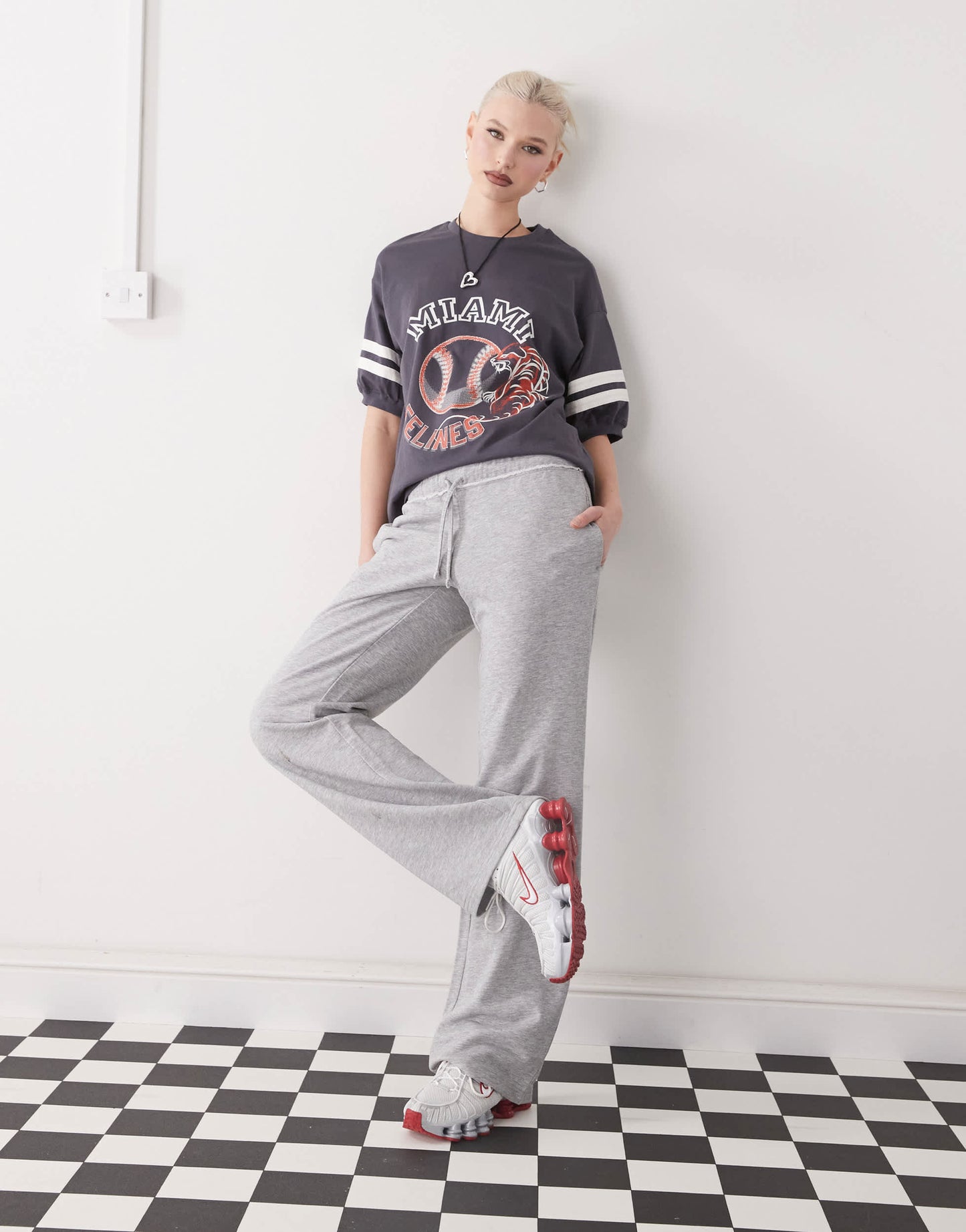 Monki oversized varsity t-shirt in black