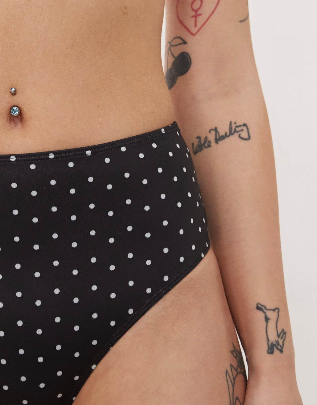 Monki mix and match high waist bikini bottom in black and white polka dot
