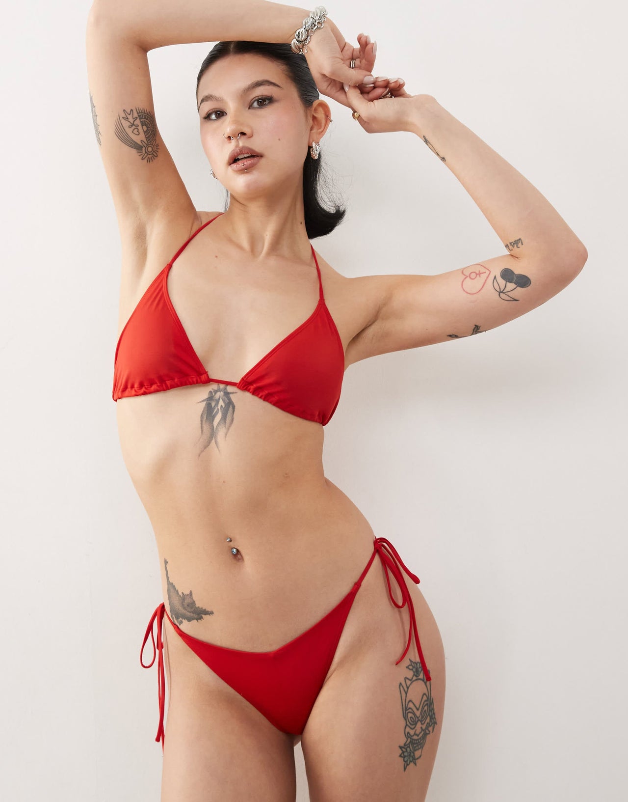 Monki mix and match tie side bikini bottom in dark red