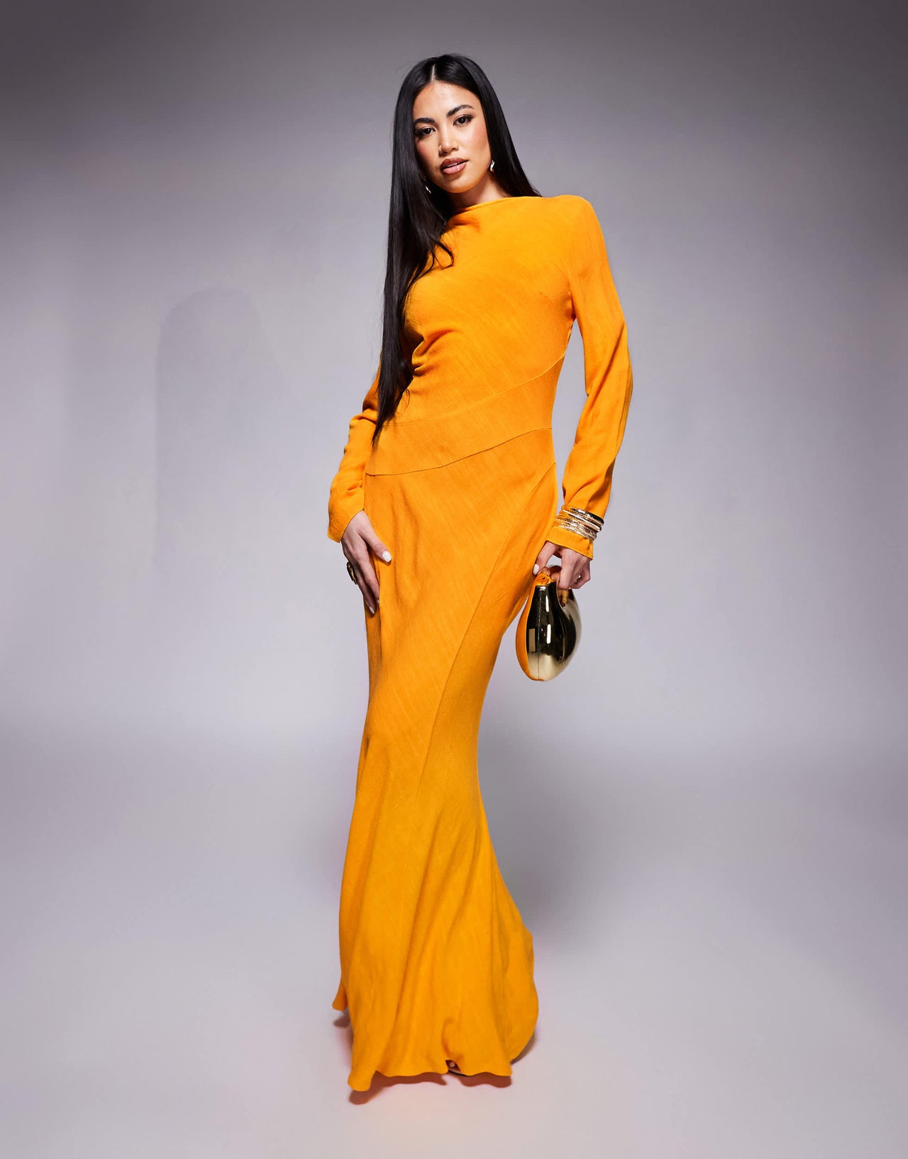 ASOS DESIGN linen high neck seam detail maxi dress in orange