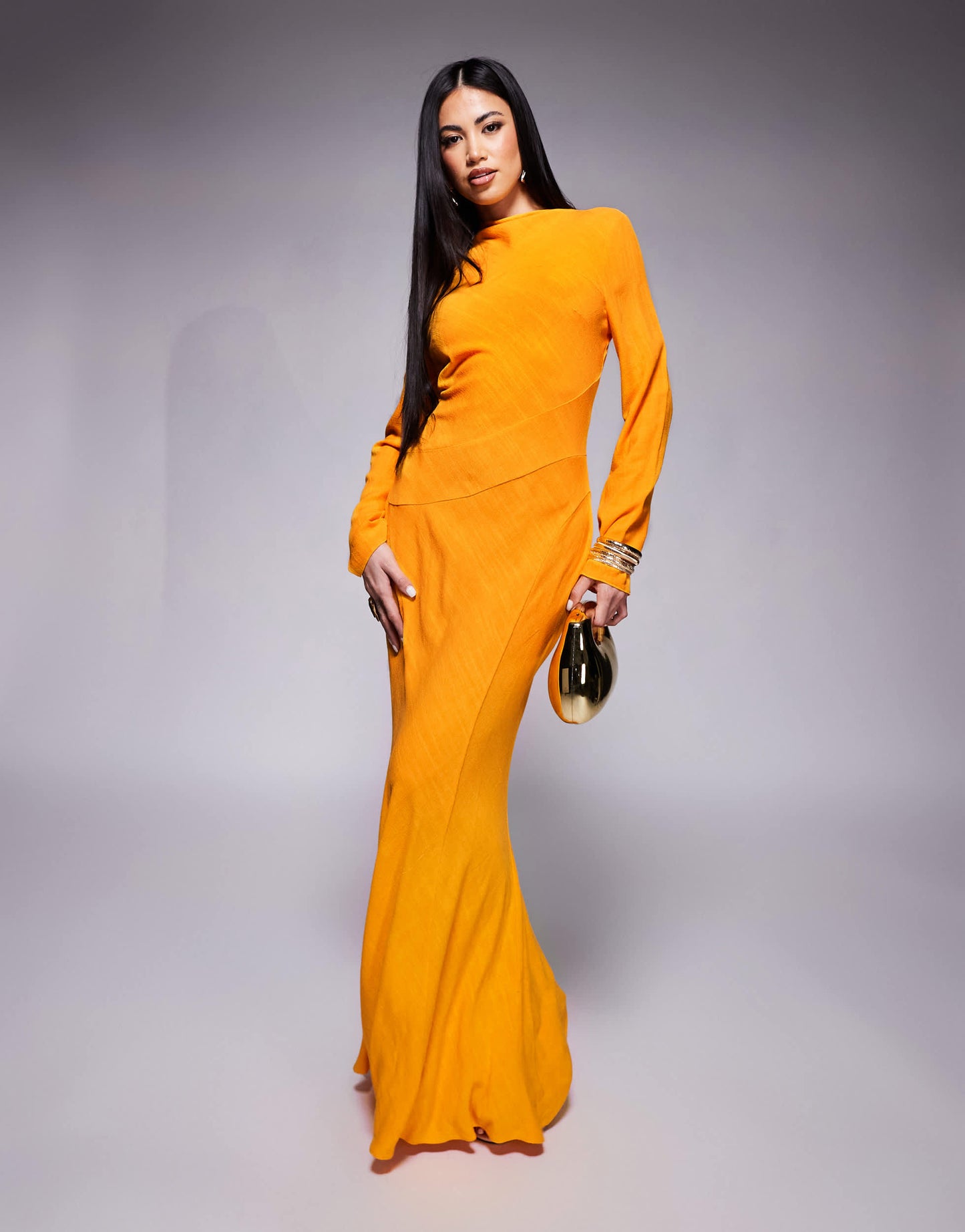 ASOS DESIGN linen high neck seam detail maxi dress in orange