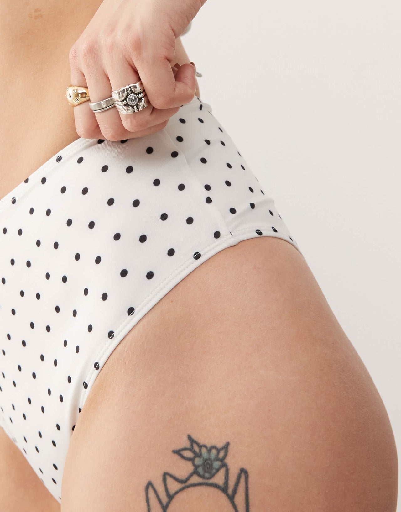 Monki mix and match high waist bikini bottom in white and black polka dot