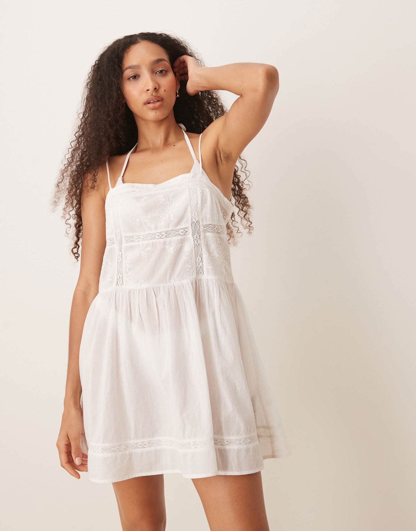 ASOS DESIGN sheer embroidered drop waist mini beach dress in white
