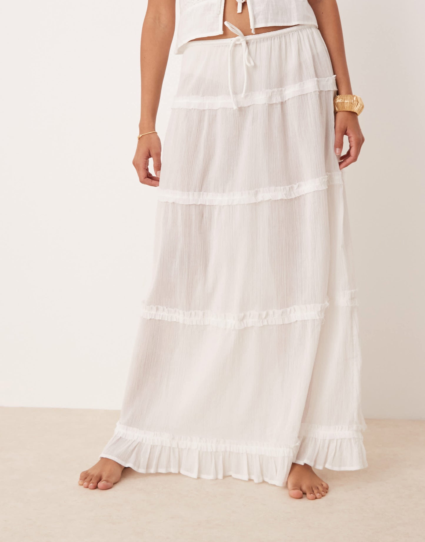 ASOS DESIGN crinkle ruffle maxi beach skirt in white
