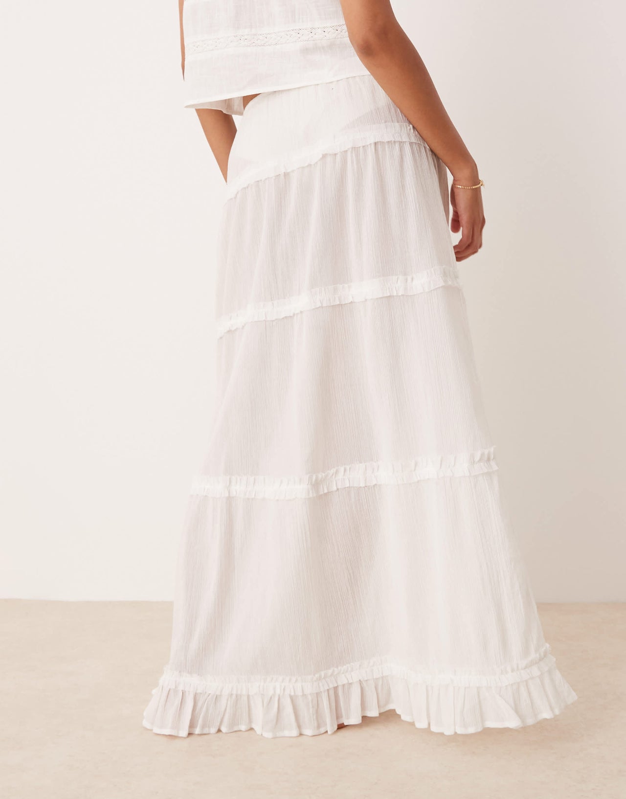 ASOS DESIGN crinkle ruffle maxi beach skirt in white