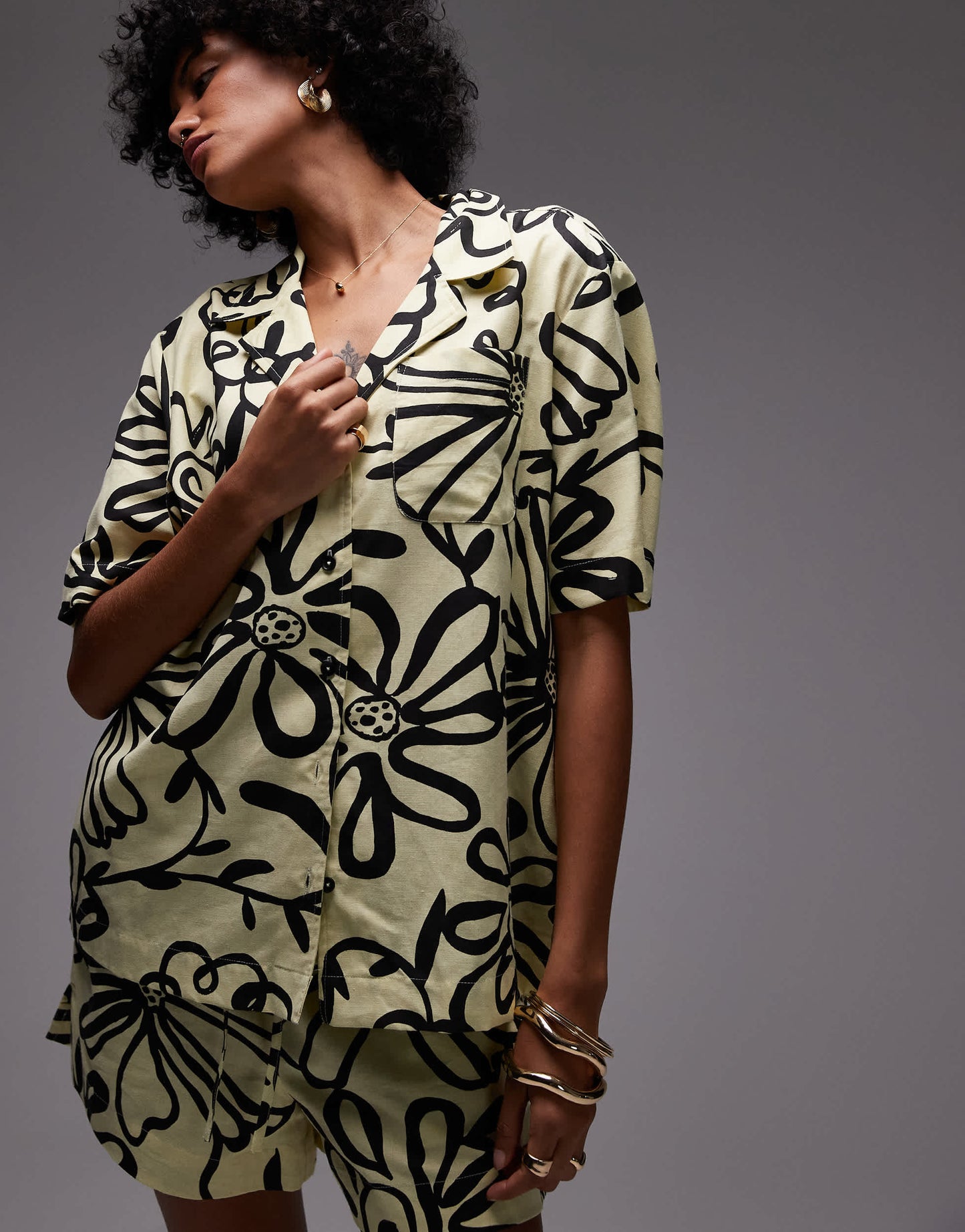 Topshop co-ord resort shirt in yellow floral print