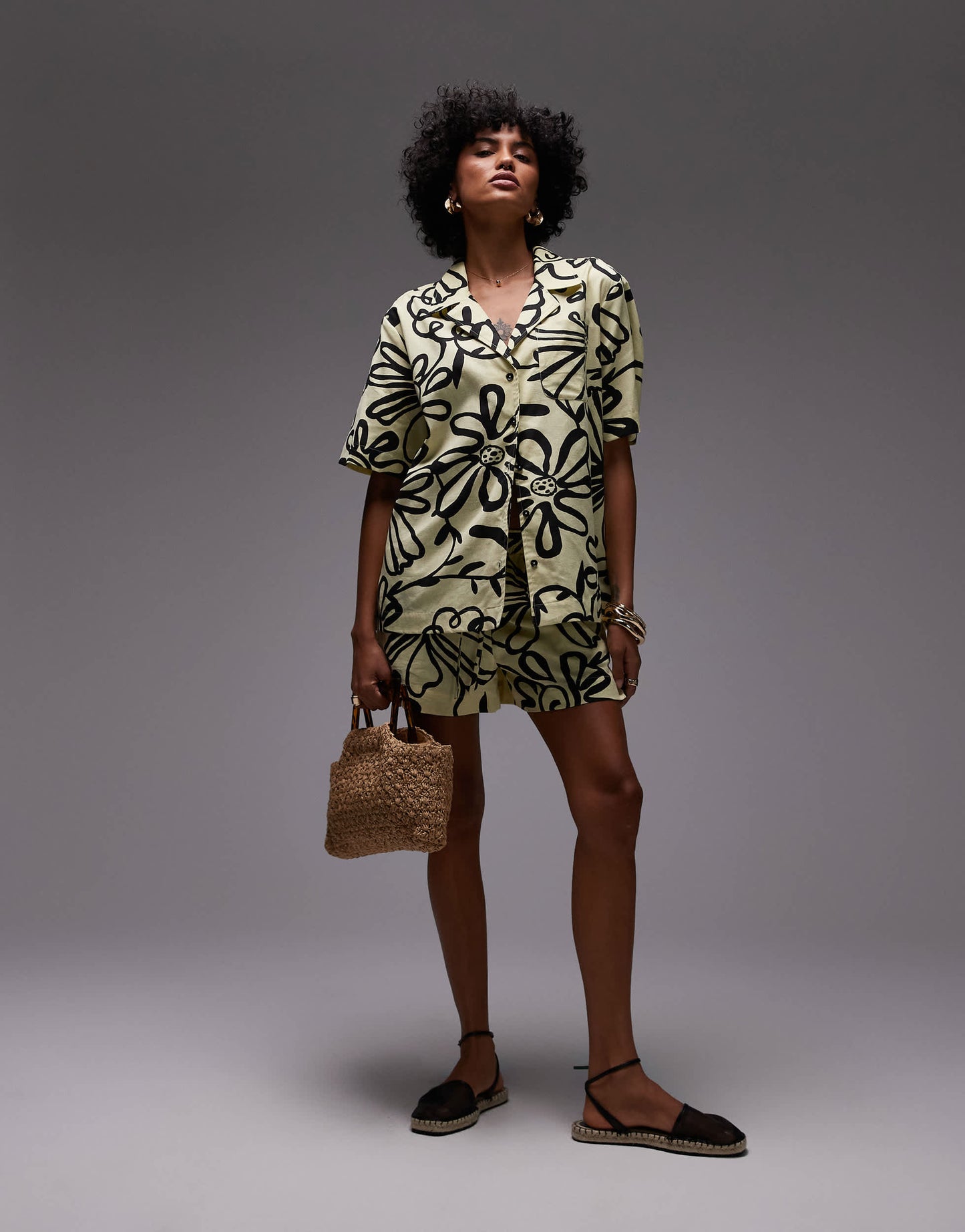 Topshop co-ord resort shirt in yellow floral print