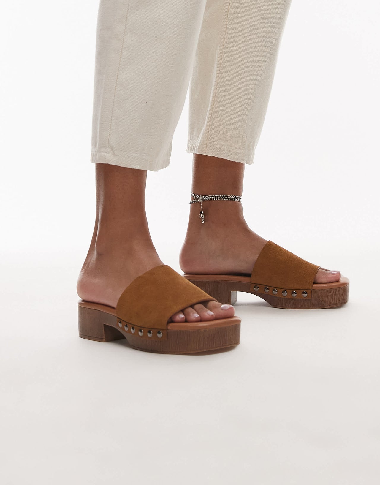 Topshop Hamilton suede clog with studs in beige