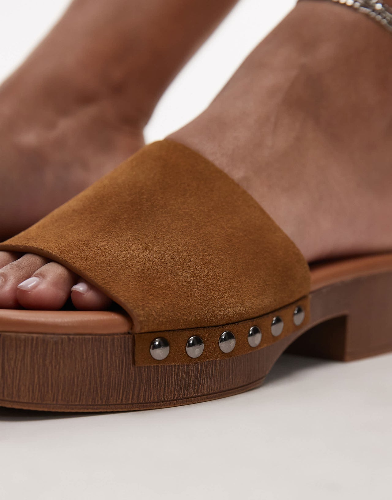 Topshop Hamilton suede clog with studs in beige