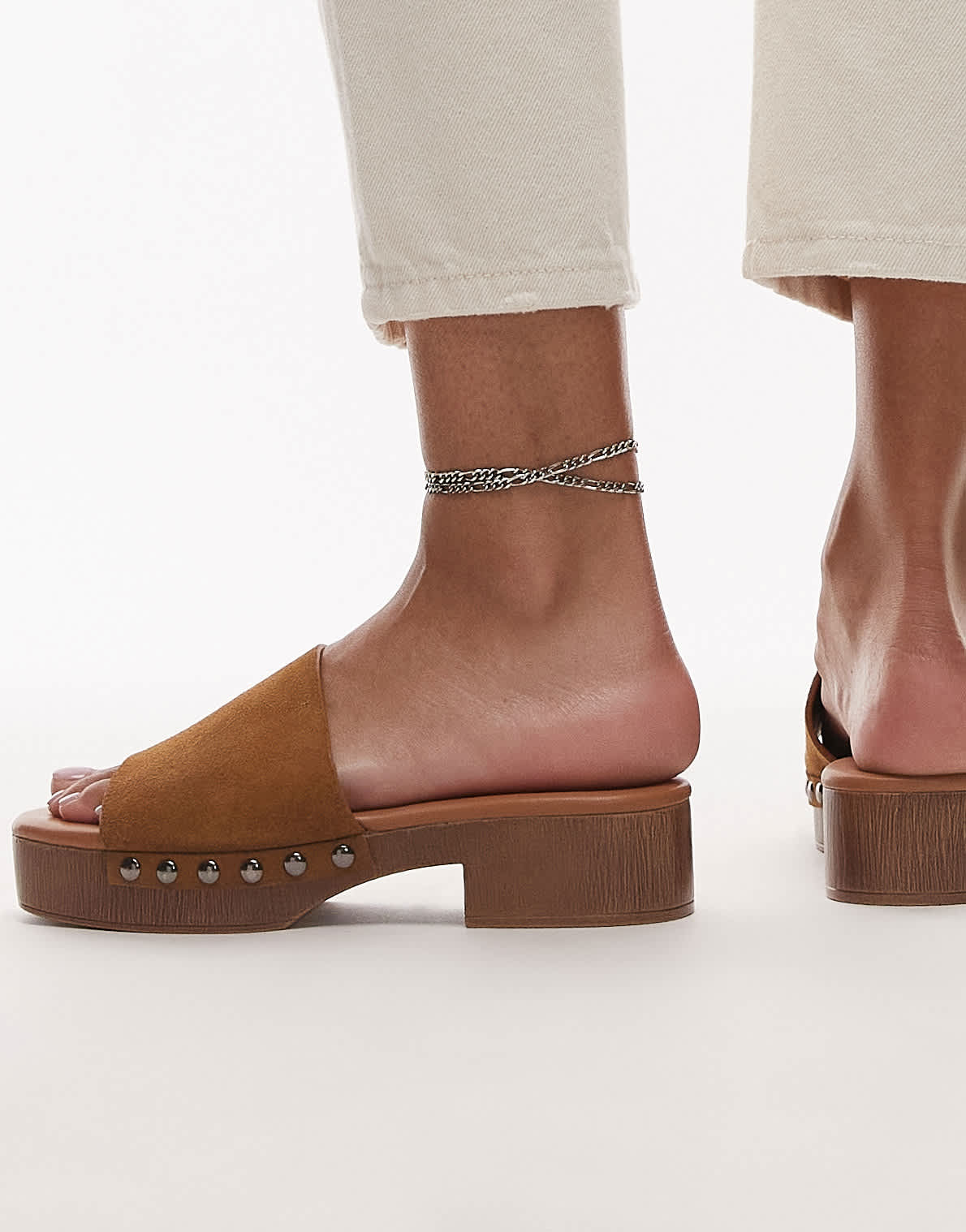Topshop Hamilton suede clog with studs in beige