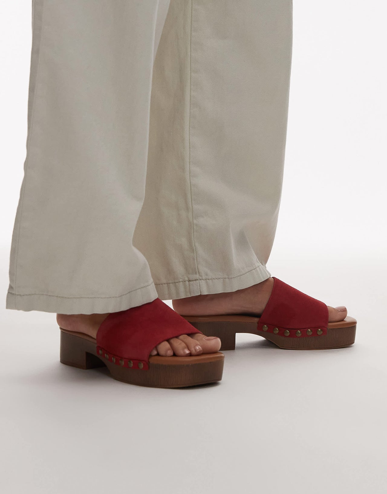 Topshop Hamilton suede clog with studs in red