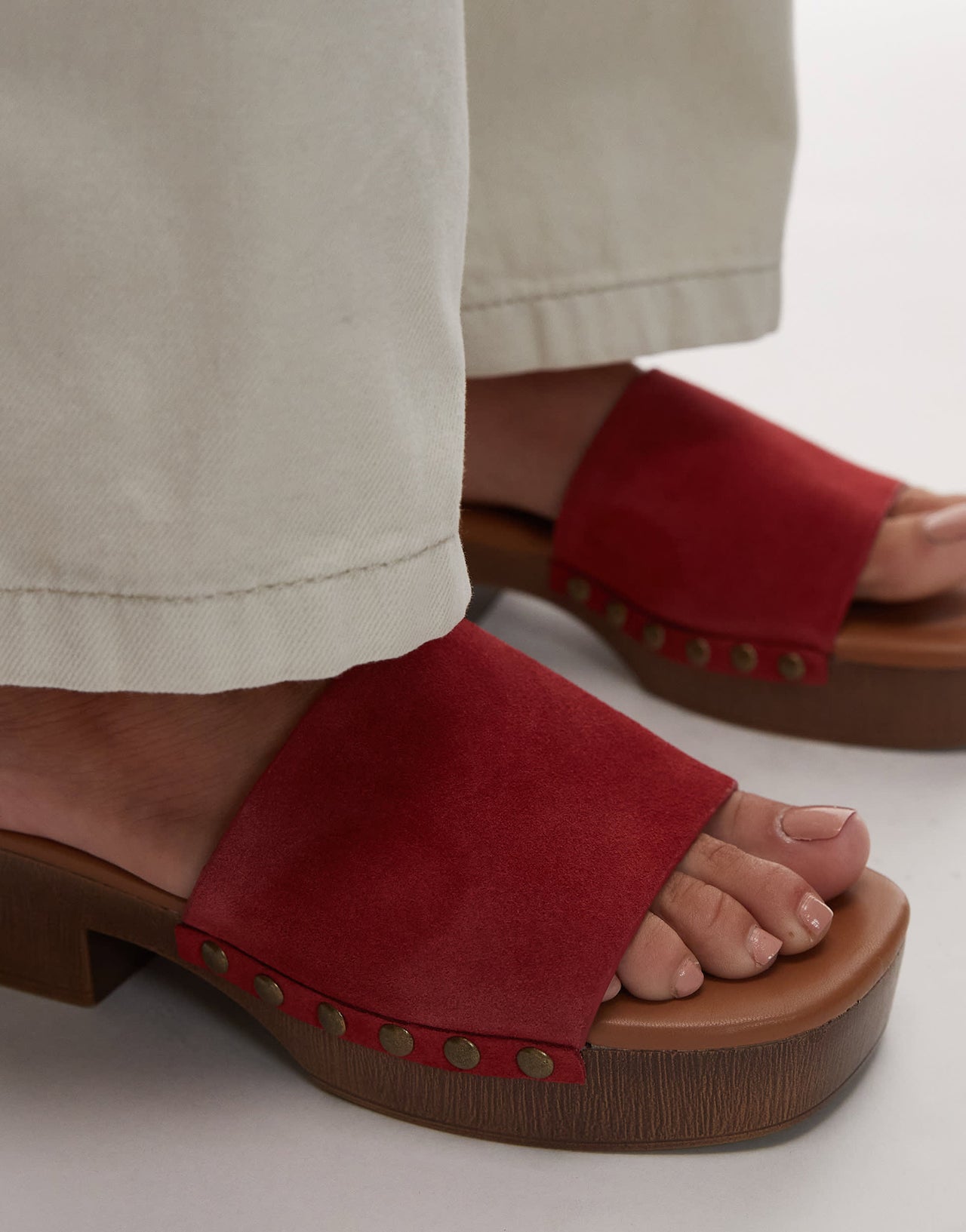 Topshop Hamilton suede clog with studs in red