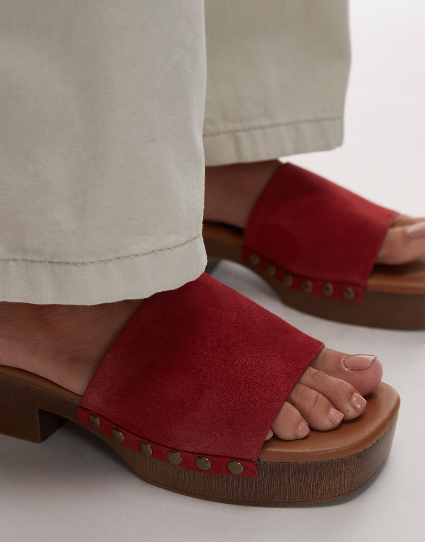 Topshop Hamilton suede clog with studs in red