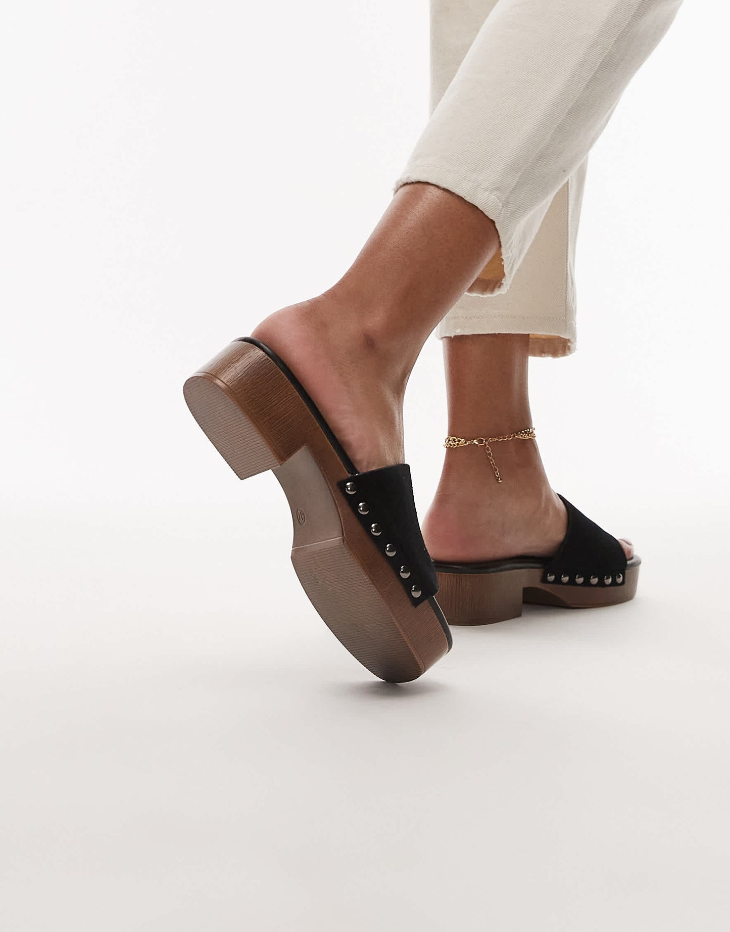 Topshop Hamilton suede clog with studs in Black