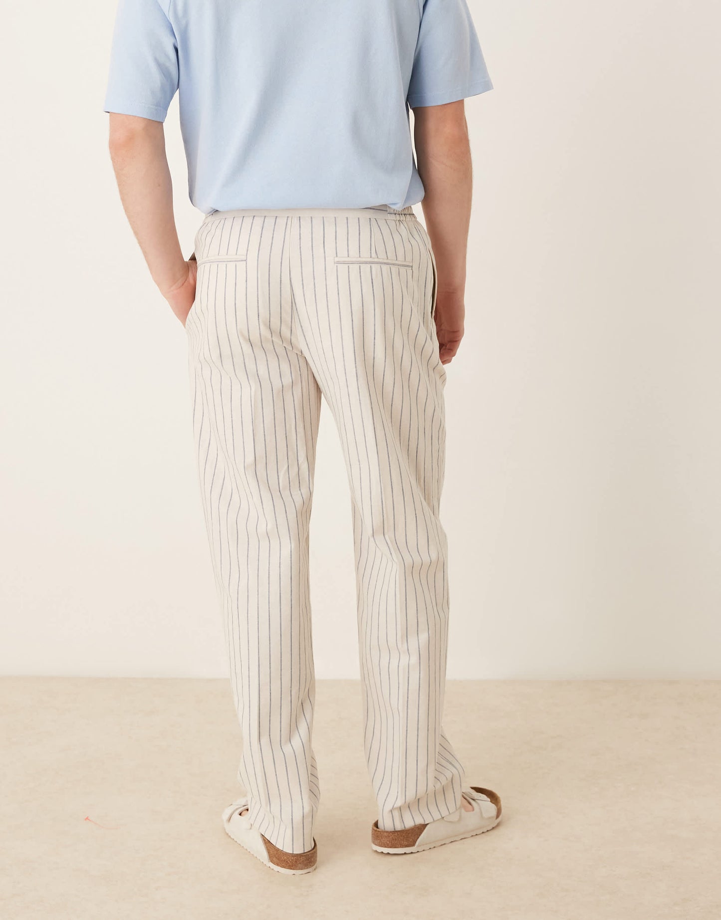 ASOS DESIGN smart straight leg cotton blend trousers in white pinstripe