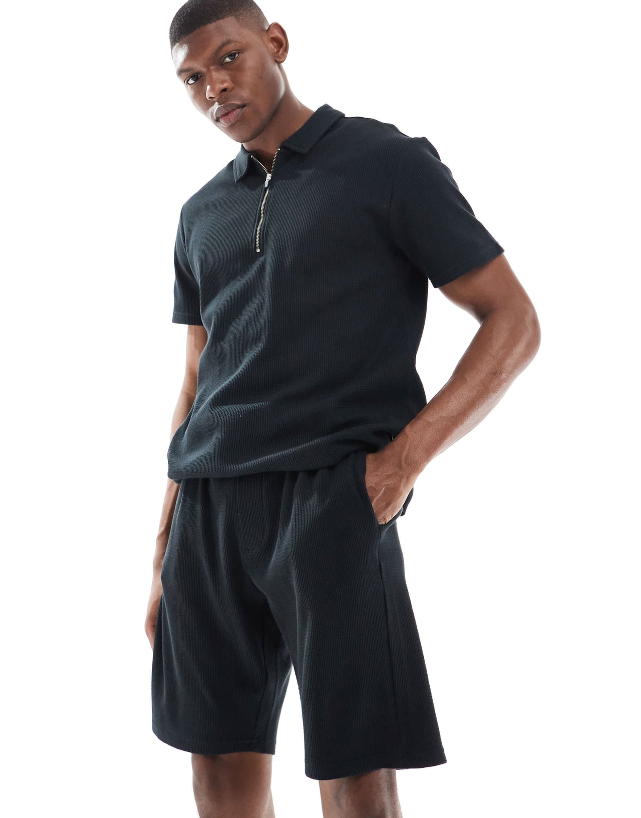 ONLY & SONS texture shorts co-ord in black