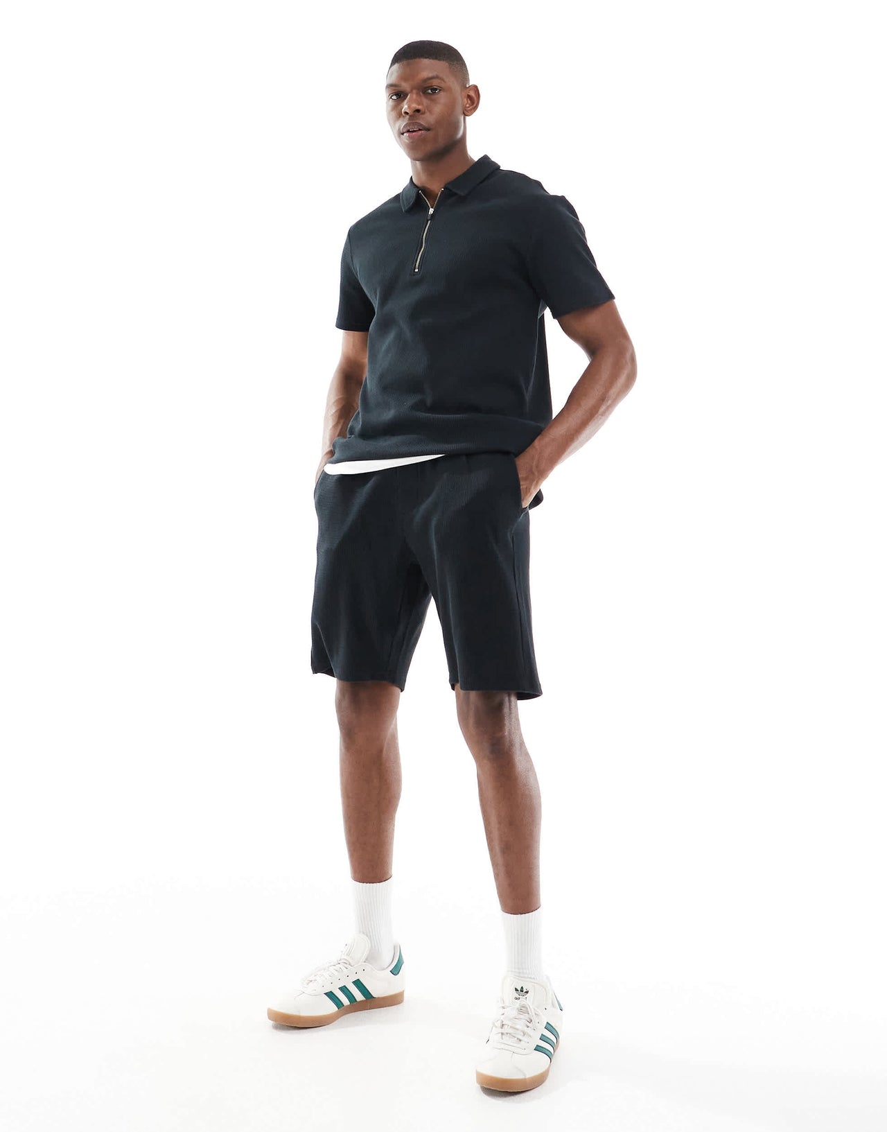 ONLY & SONS texture shorts co-ord in black