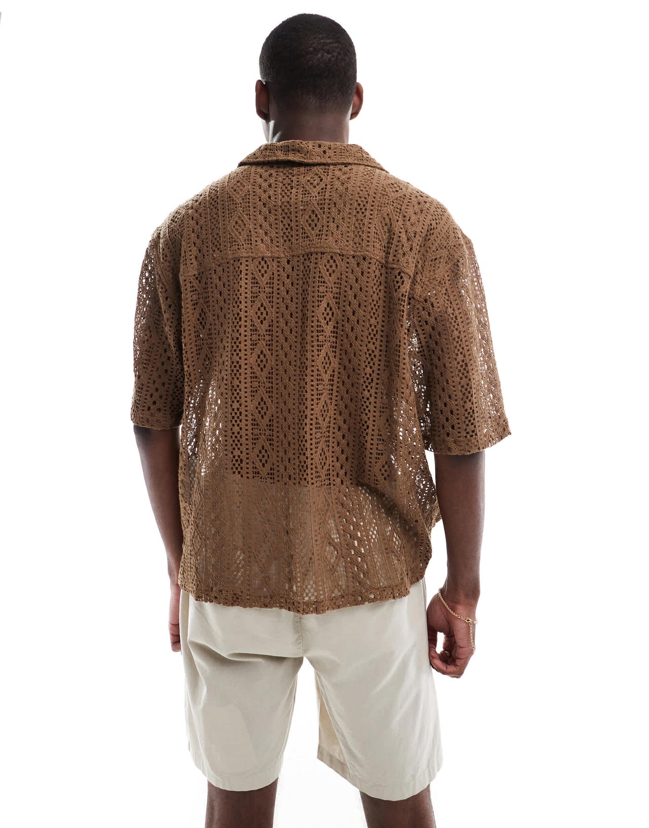 ONLY & SONS lace shirt in brown
