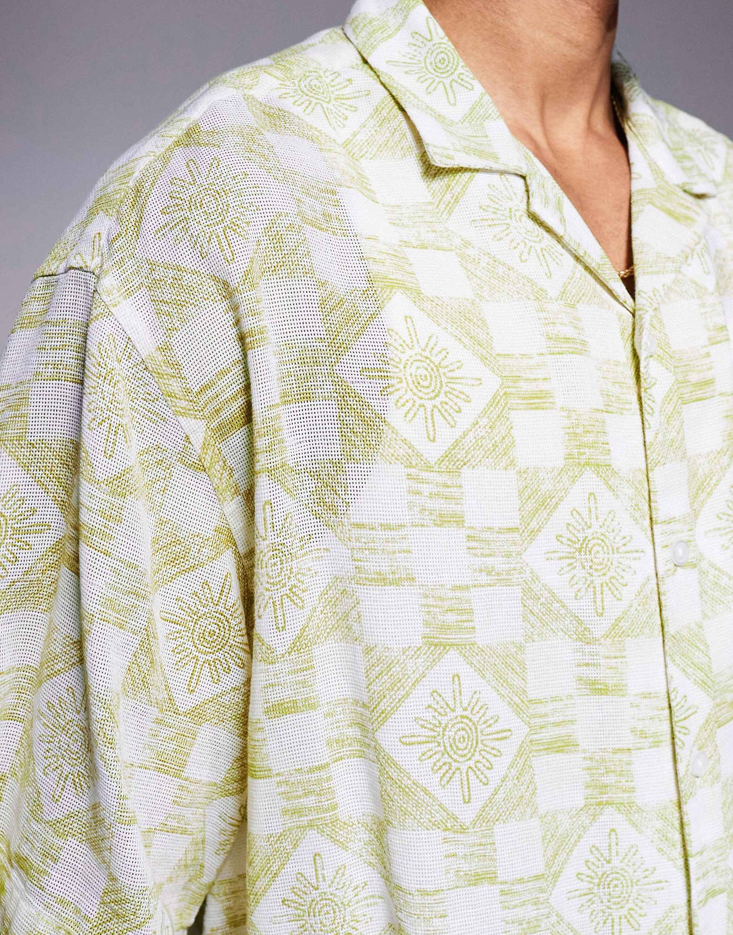 ASOS DESIGN boxy oversized textured shirt with tile print in sage green