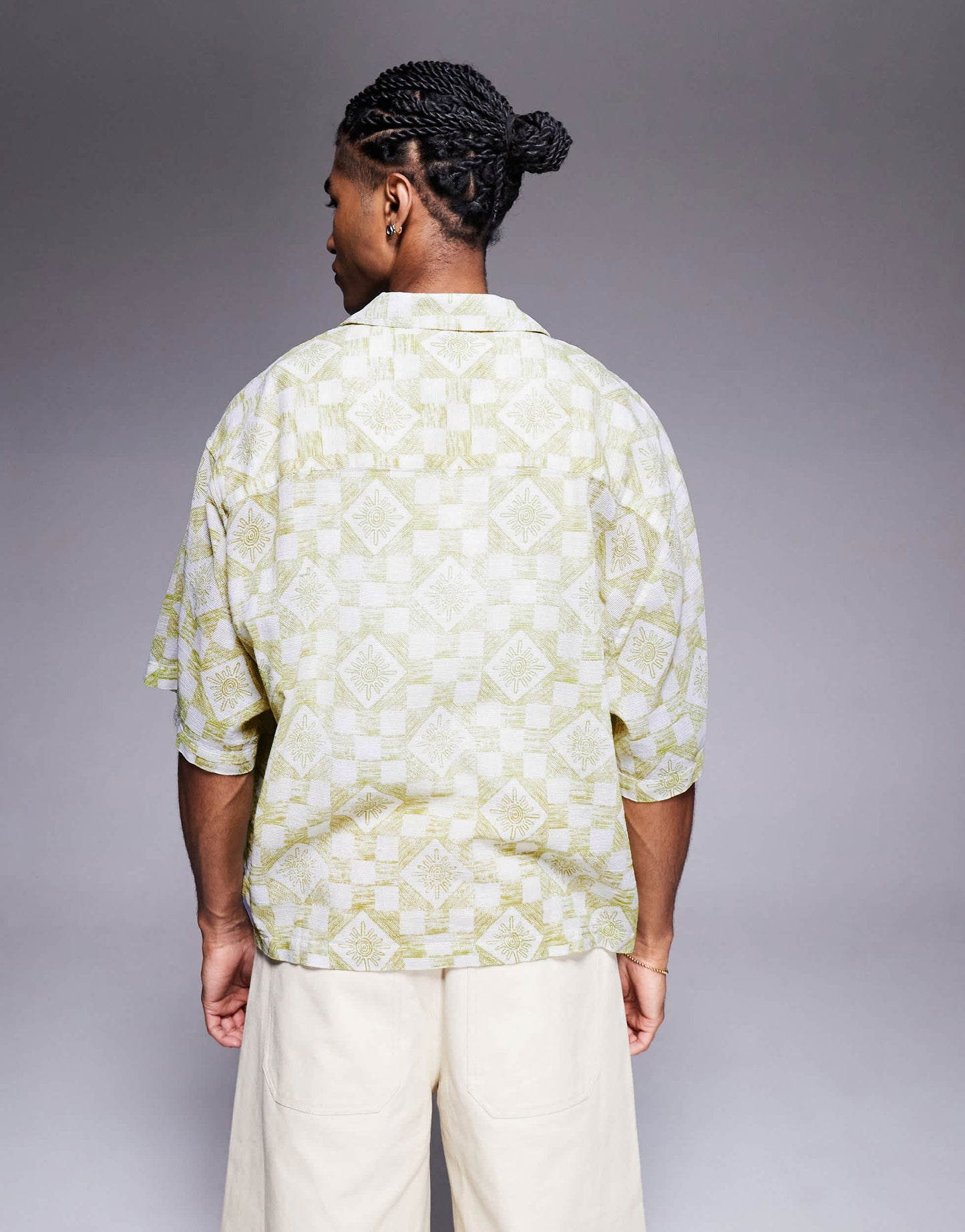 ASOS DESIGN boxy oversized textured shirt with tile print in sage green