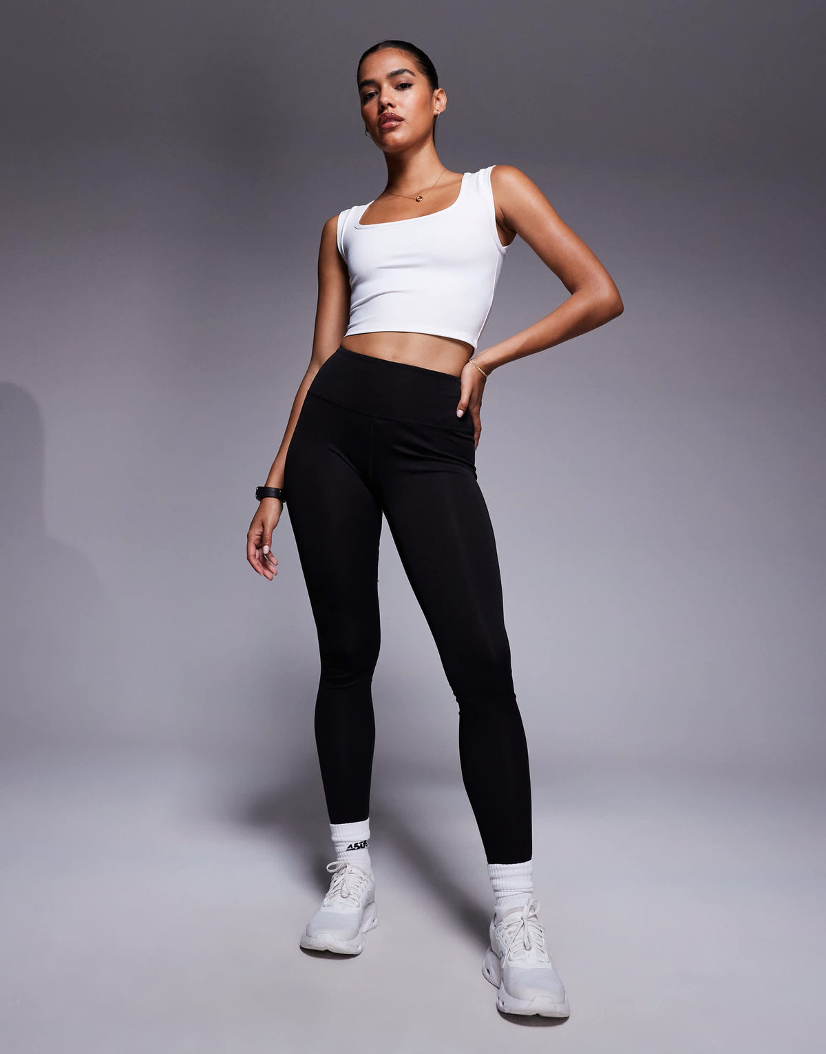 4505 active square neck cap sleeve top in white