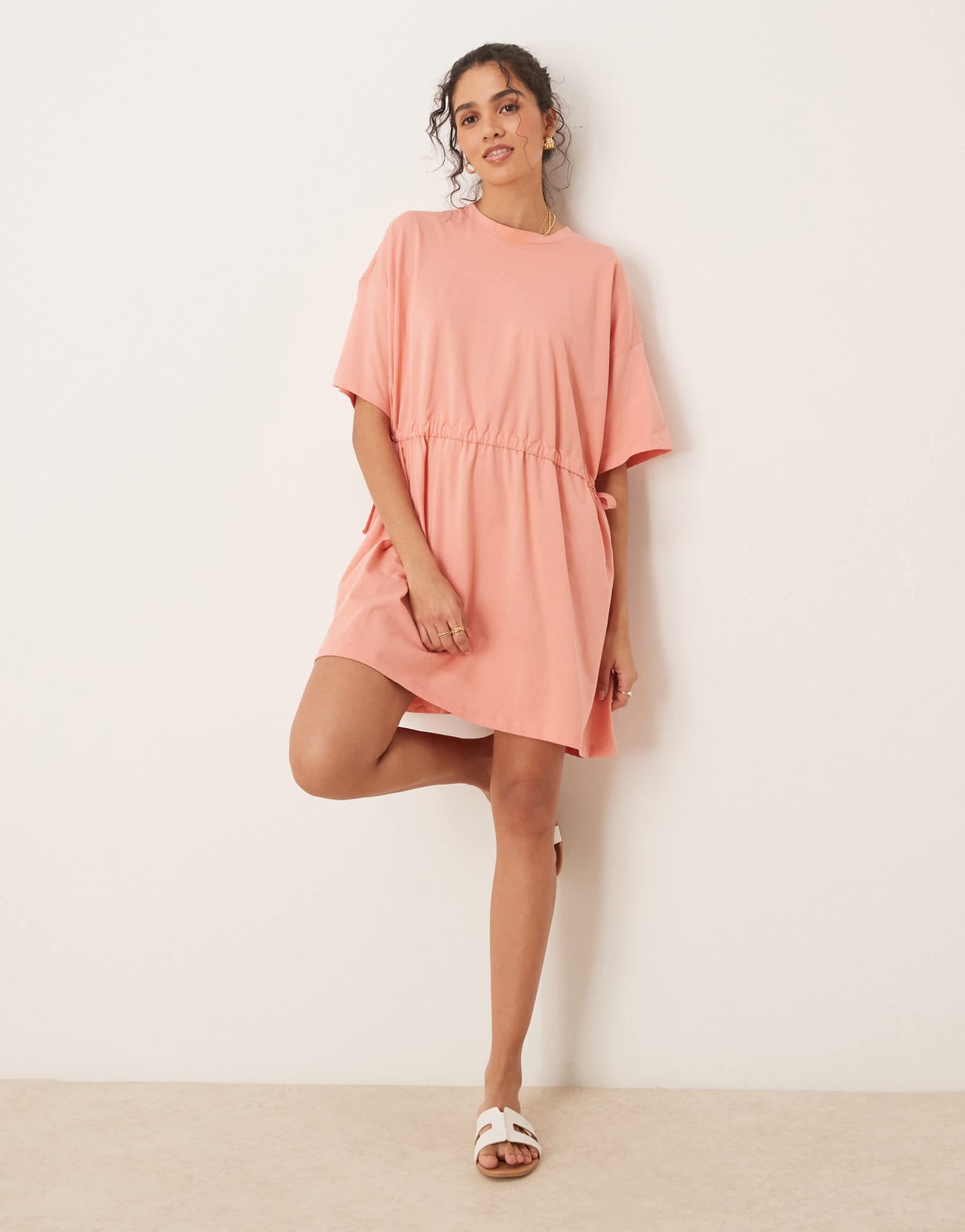 ASOS DESIGN short sleeve mini dress with channel waist in terracotta