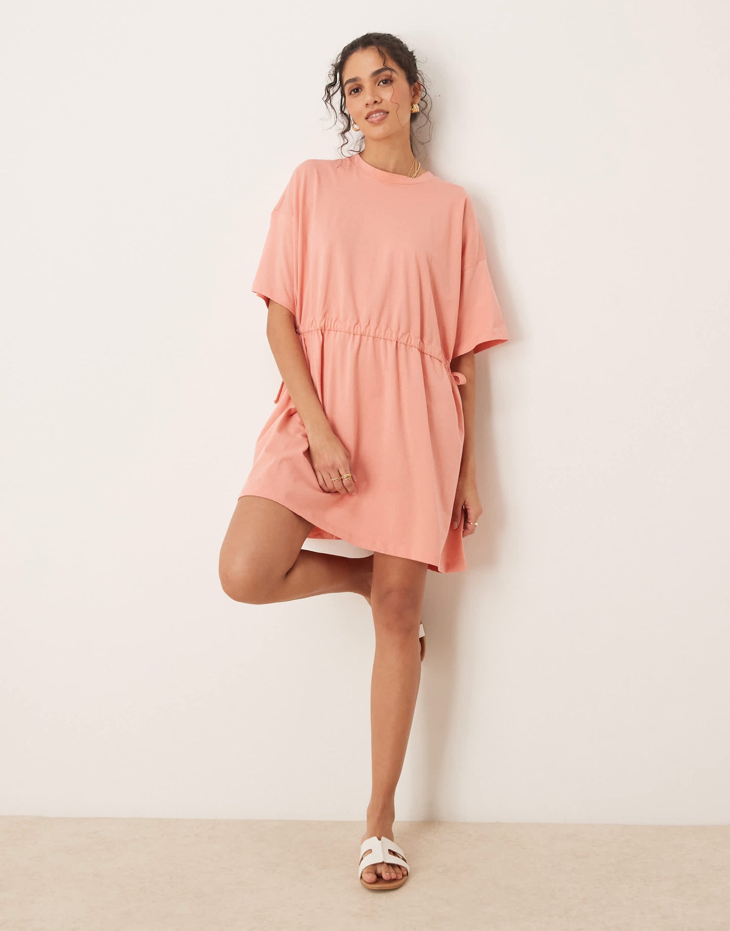 ASOS DESIGN short sleeve mini dress with channel waist in terracotta
