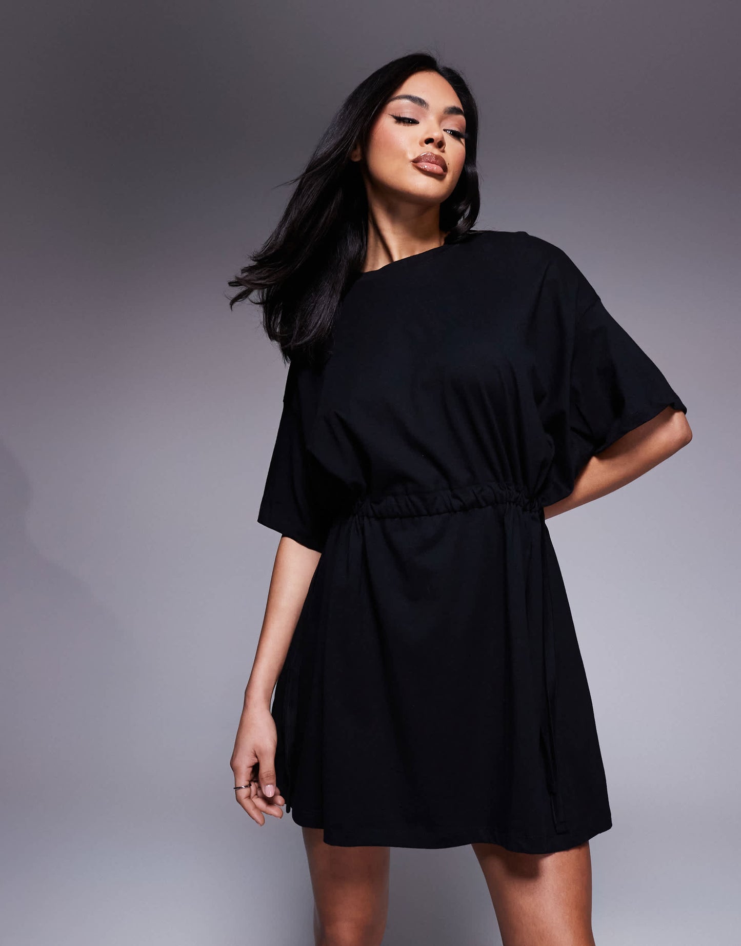 ASOS DESIGN smock tee mini dress with channel waist in black