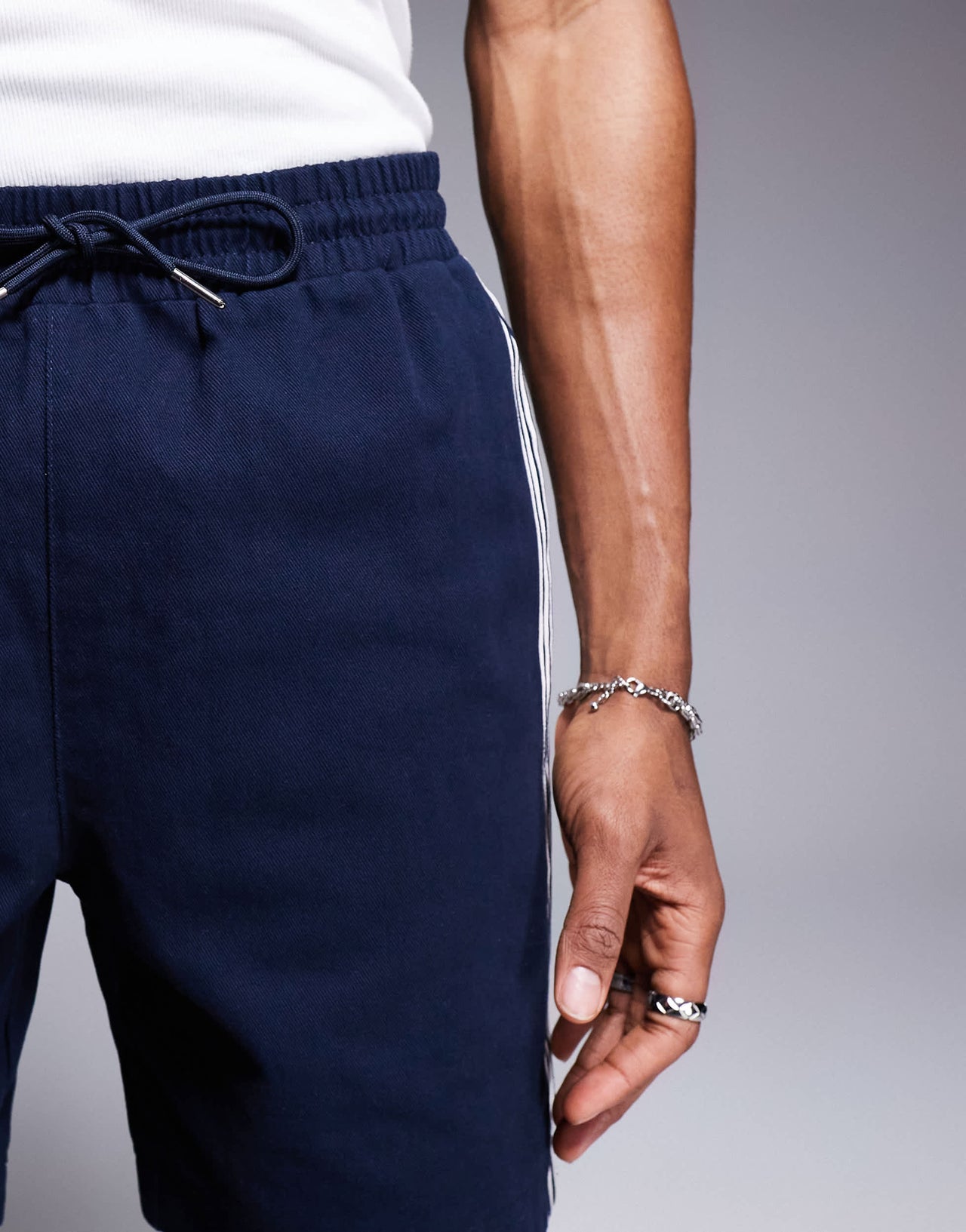 Alma De Ace stripe detail logo knitted shorts co-ord in navy