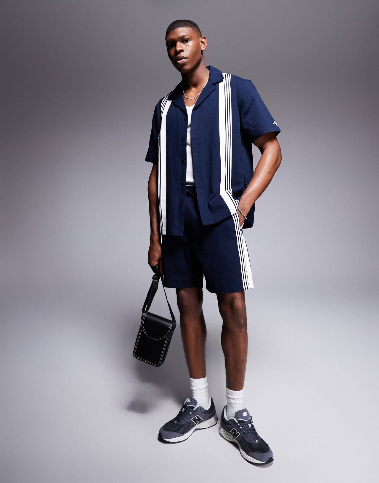 Alma De Ace stripe detail short sleeve shirt co-ord in navy