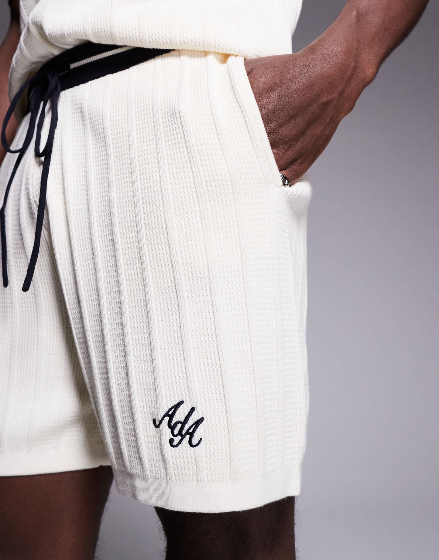 Alma De Ace logo knitted shorts co-ord in beige