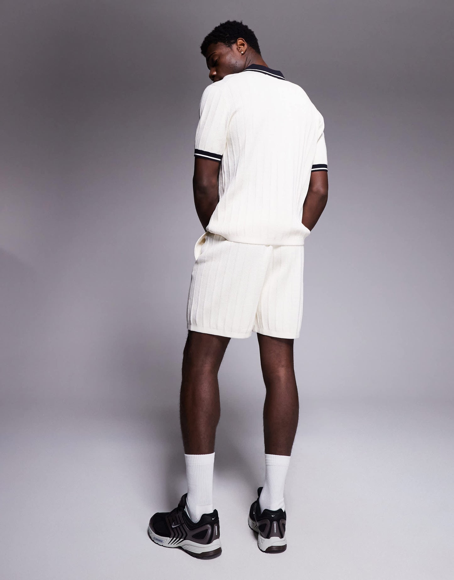 Alma De Ace logo knitted shorts co-ord in beige