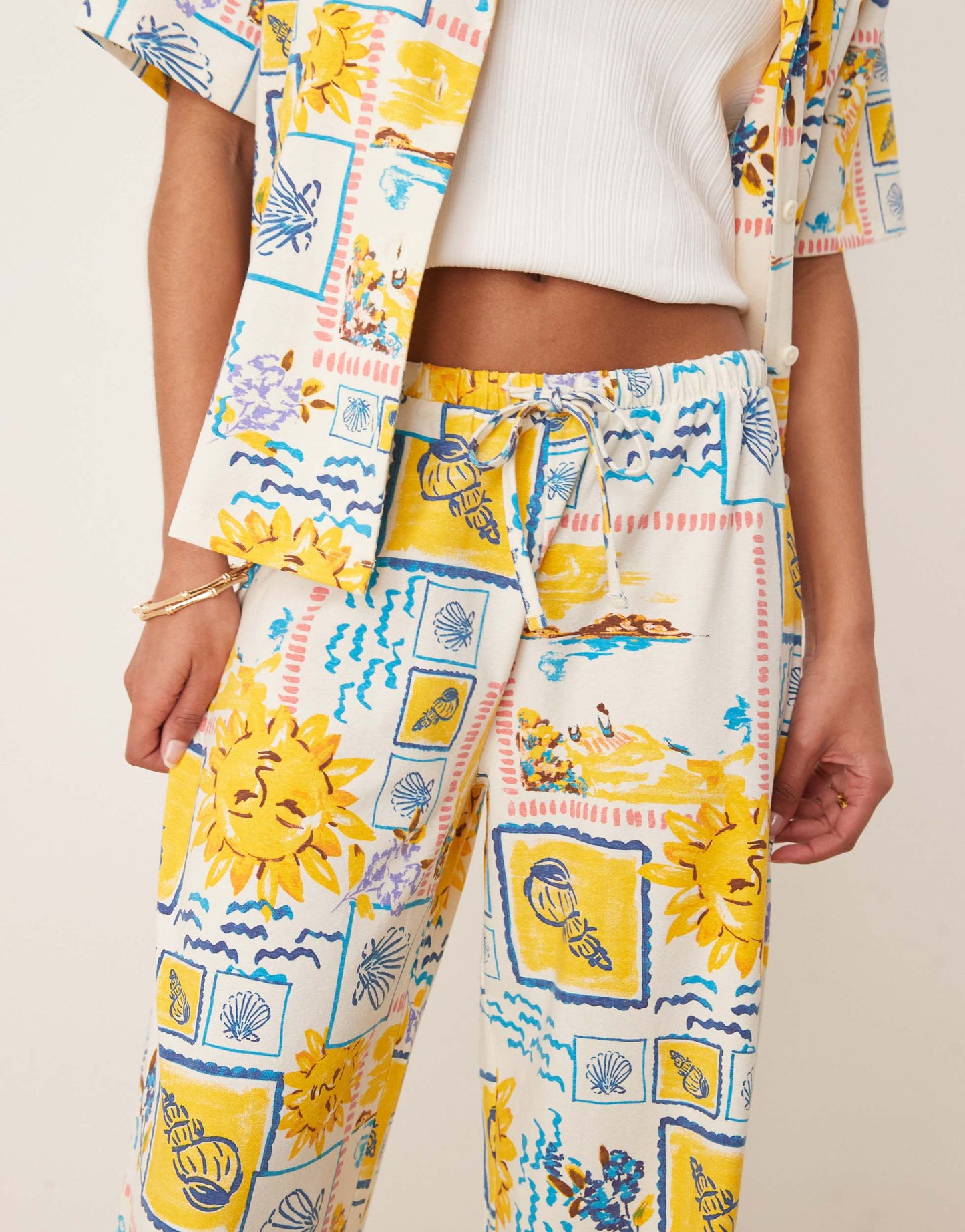 ASOS DESIGN linen look wide leg trouser co-ord in postcard print