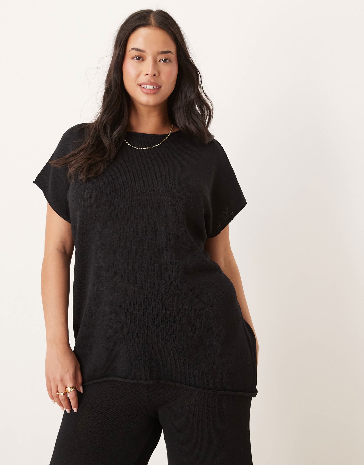 ASOS DESIGN Curve knitted slub t shirt co-ord in black