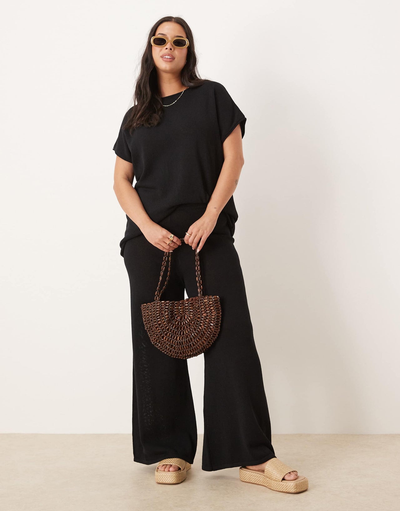 ASOS DESIGN Curve knitted slub t shirt co-ord in black