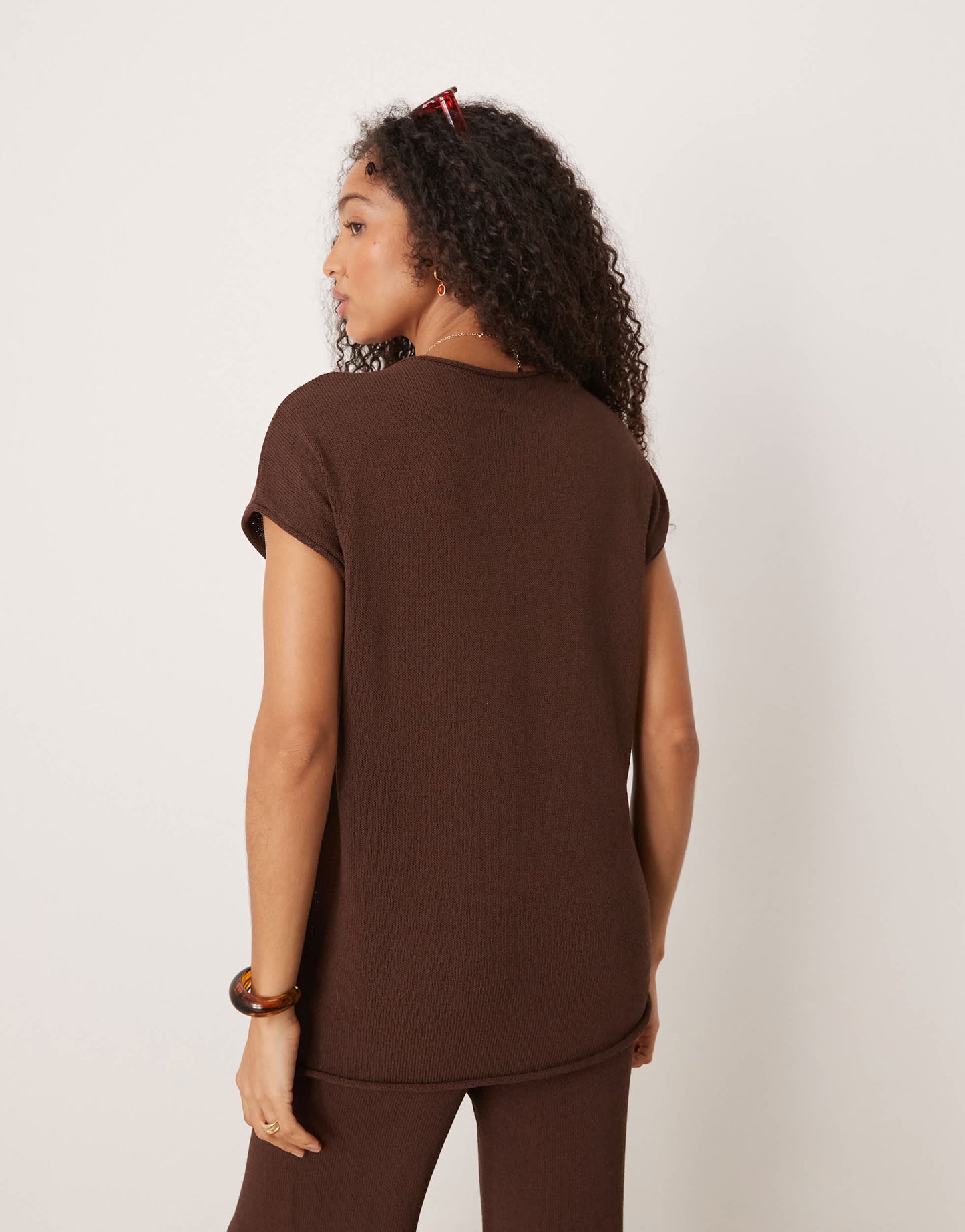 ASOS DESIGN knitted slub t shirt co-ord in chocolate