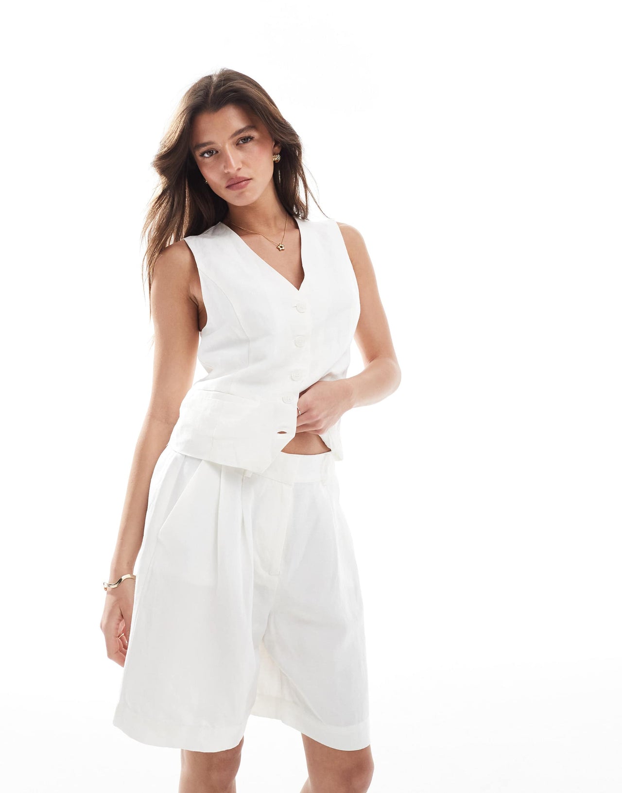 ONLY linen mix tailored short co-ord in white