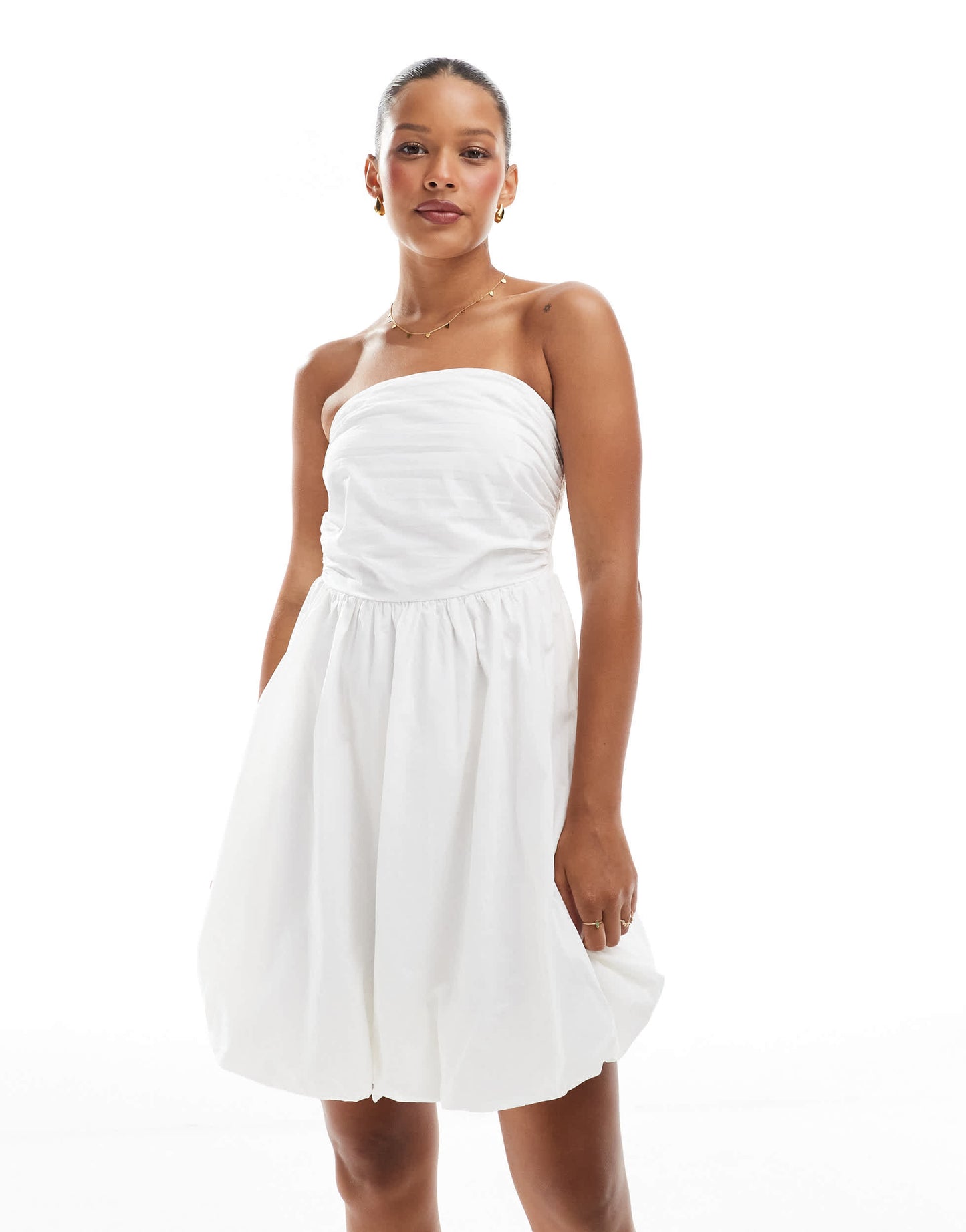 ONLY bubble hem bandeau mini dress in white