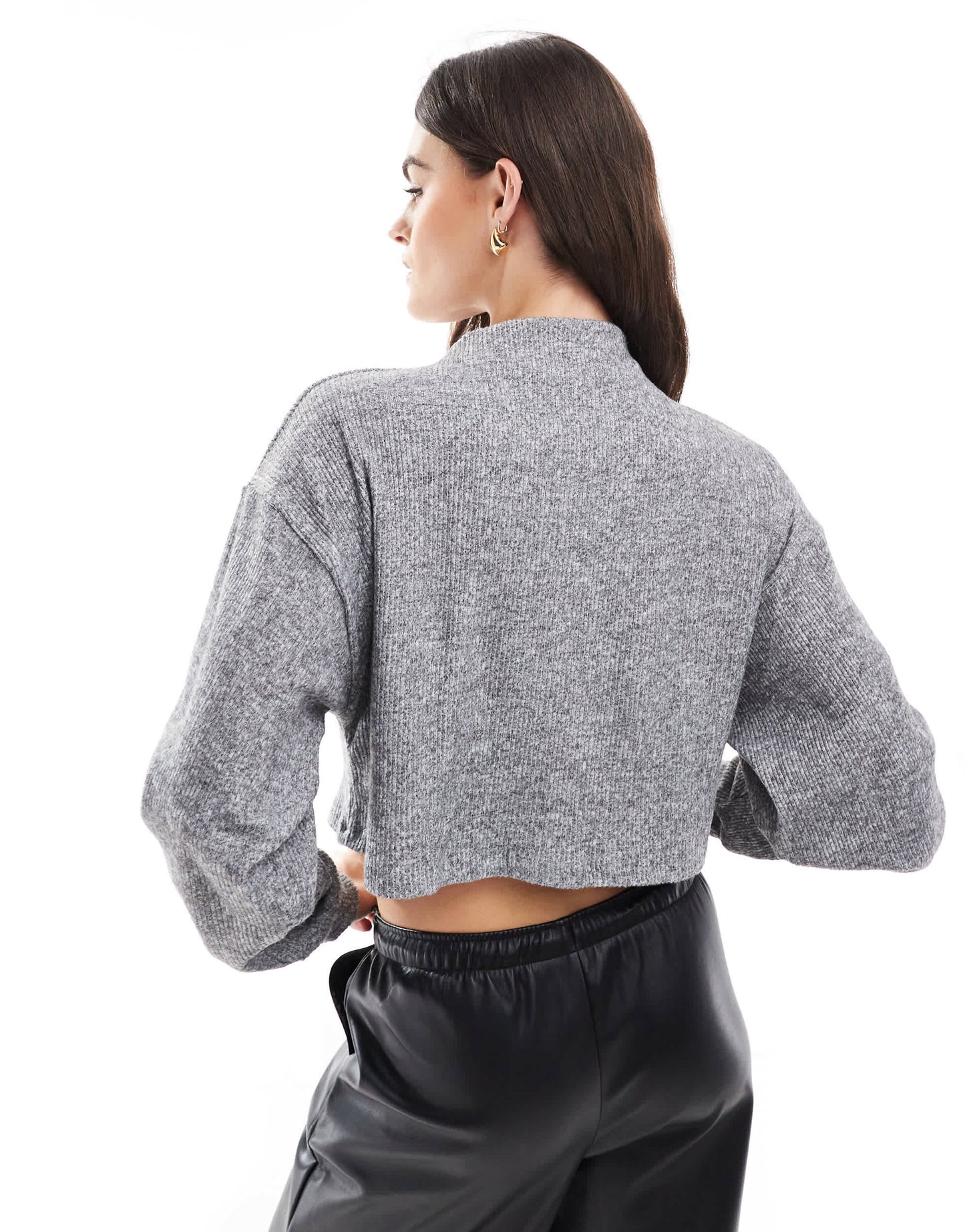 Bershka soft touch high neck top co-ord in light grey