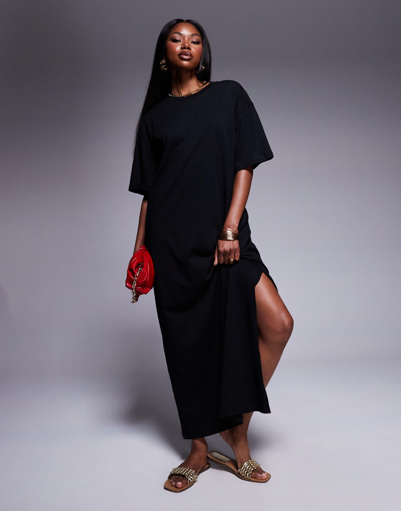 ASOS DESIGN oversized midaxi t-shirt dress in black