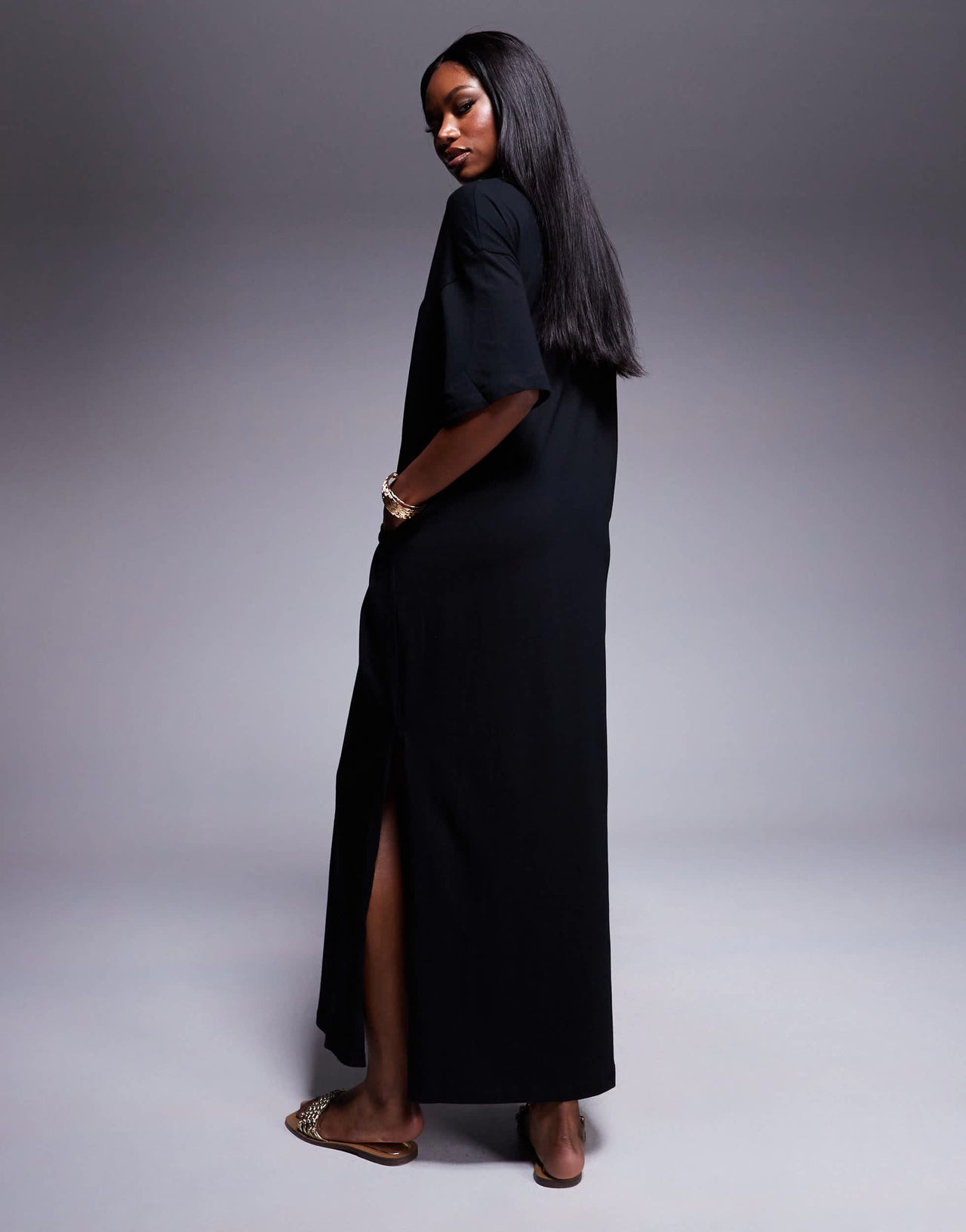 ASOS DESIGN oversized midaxi t-shirt dress in black